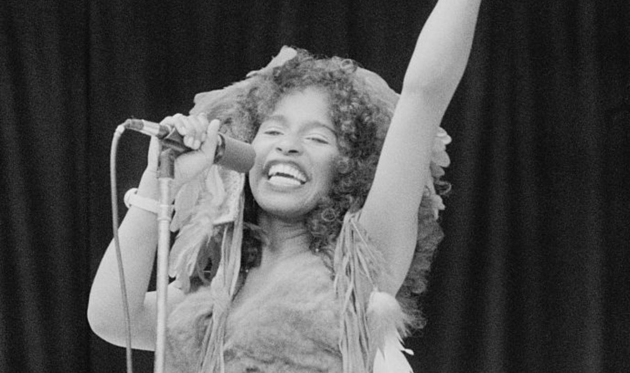 Singer Chaka Khan performing with American funk band Rufus, at the 'Midsummer Music' one-day festival at Wembley Stadium, London, 21st June 1975.