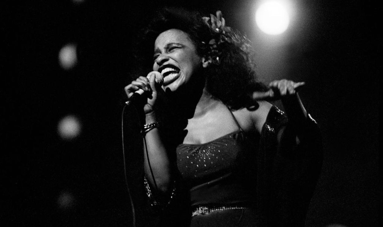 Singer Chaka Khan performing at the Auditorium Theater in Chicago, Illinois, April 13, 1980.