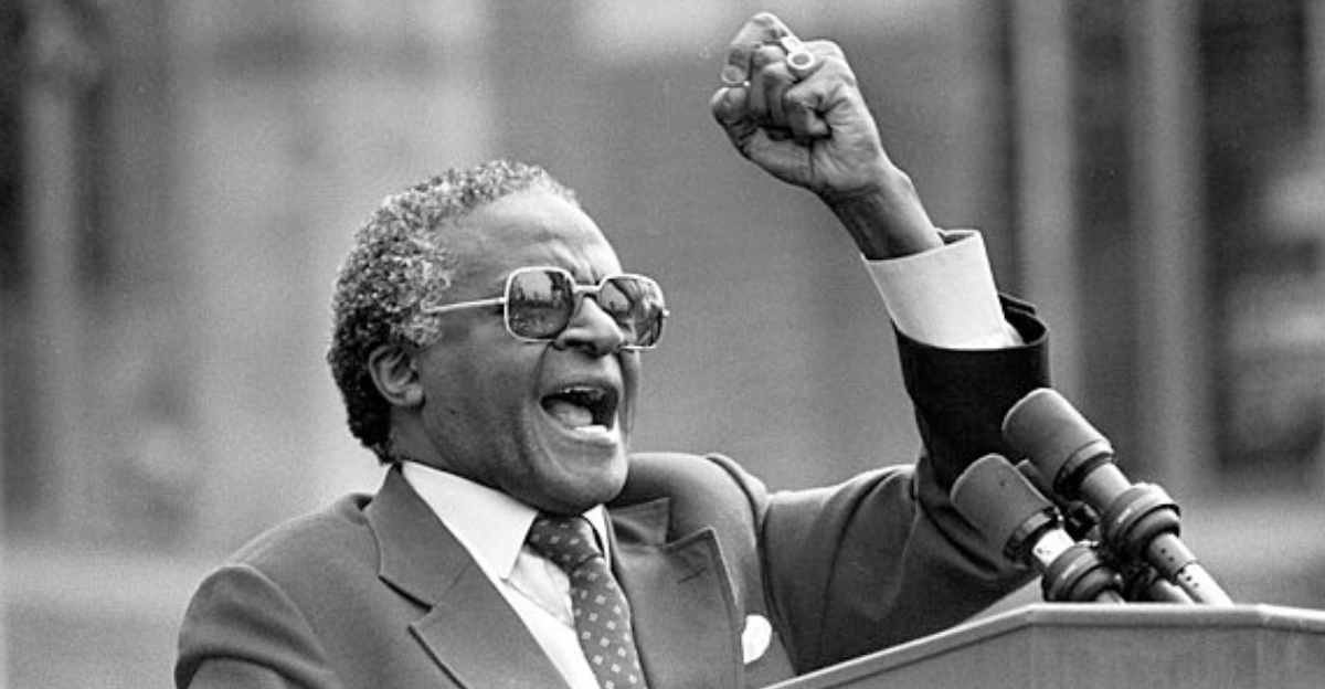 South African Anglican Bishop Desmond Tutu making a speech in Los Angeles.