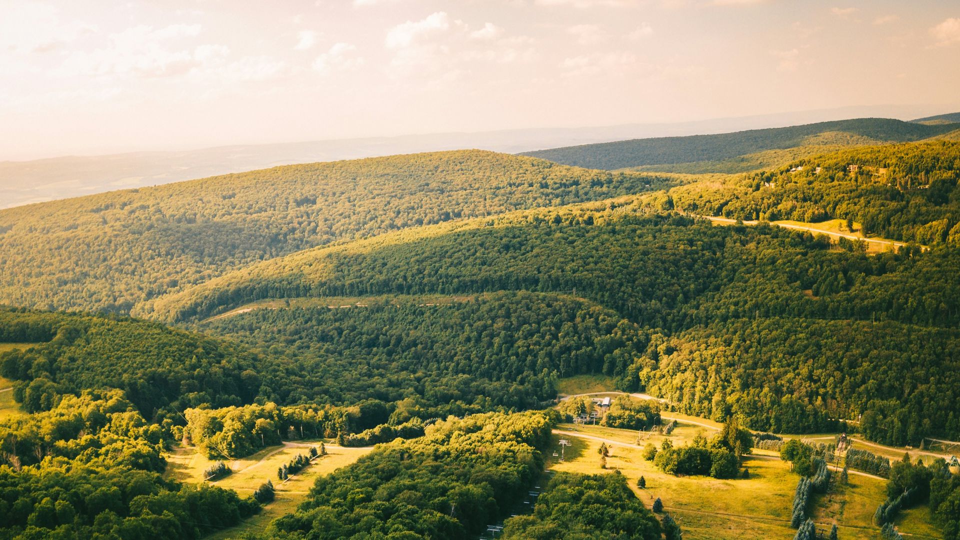 an aerial view of a lush green valley