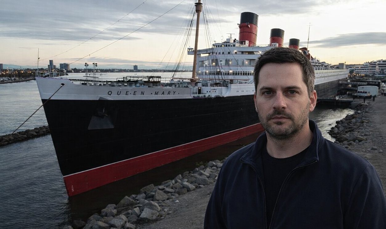 Person standing near RMS Queen Mary