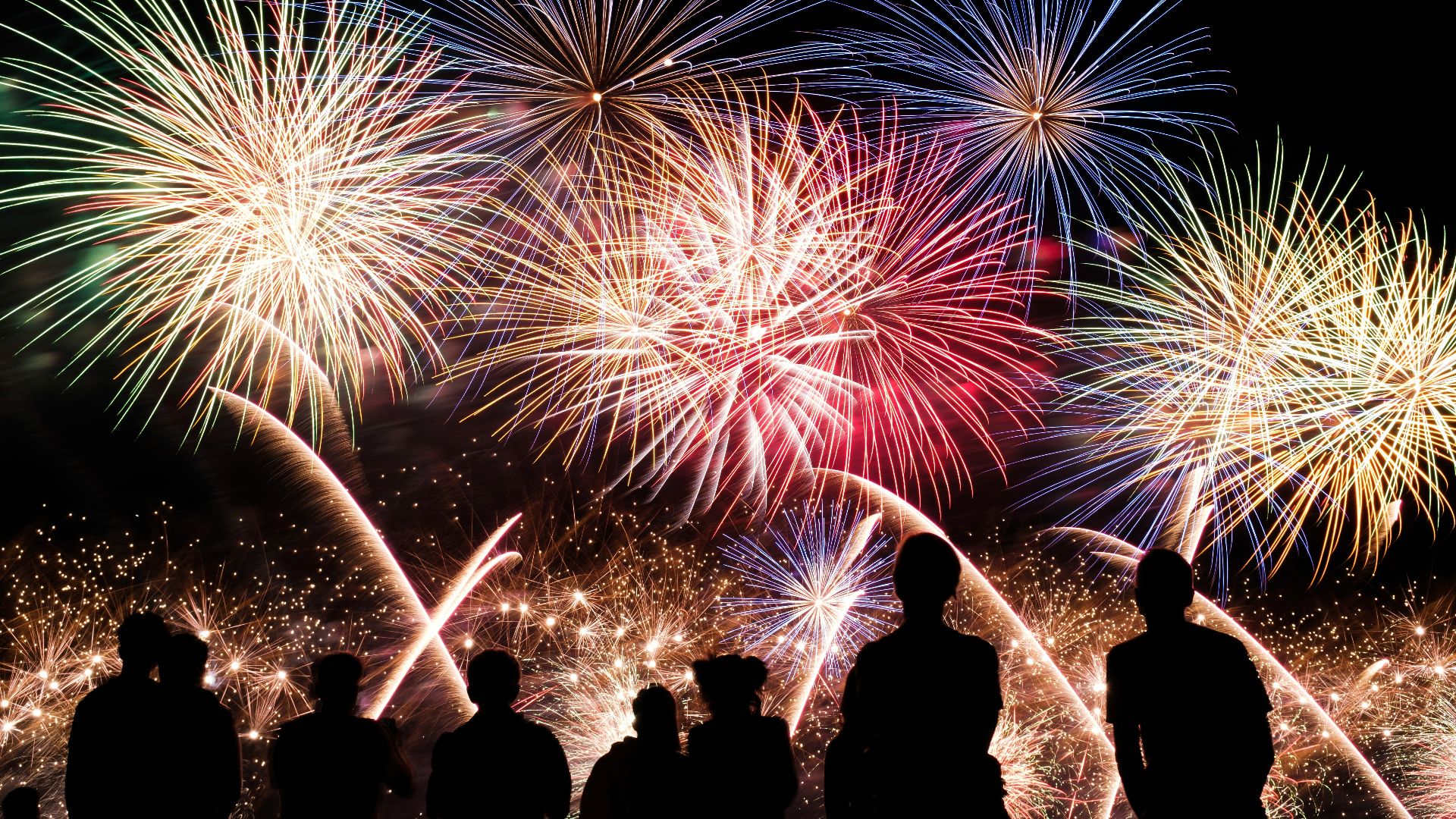 yellow, red and blue fireworks