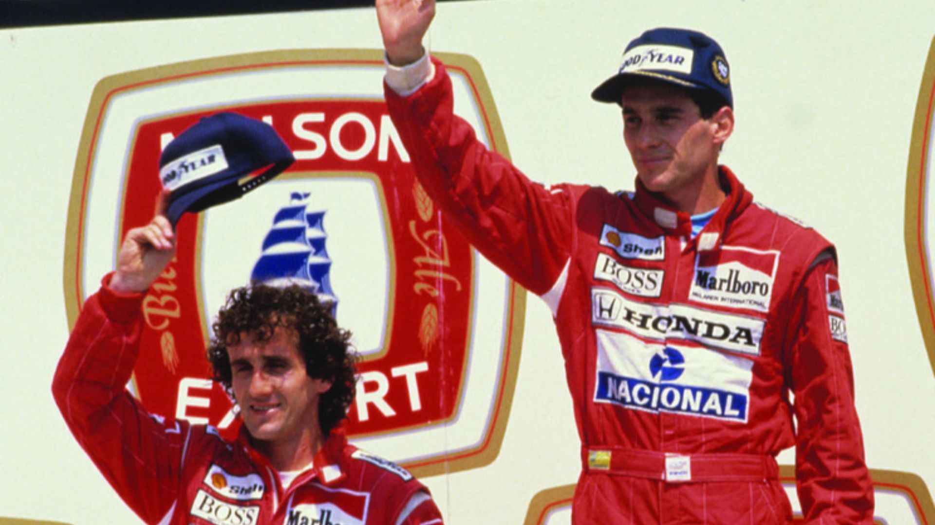 Ayrton Senna, Alain Prost and Thierry Boutsen at GP Molson du Canada in Montreal, Canada in 1988. (Cropped from original)