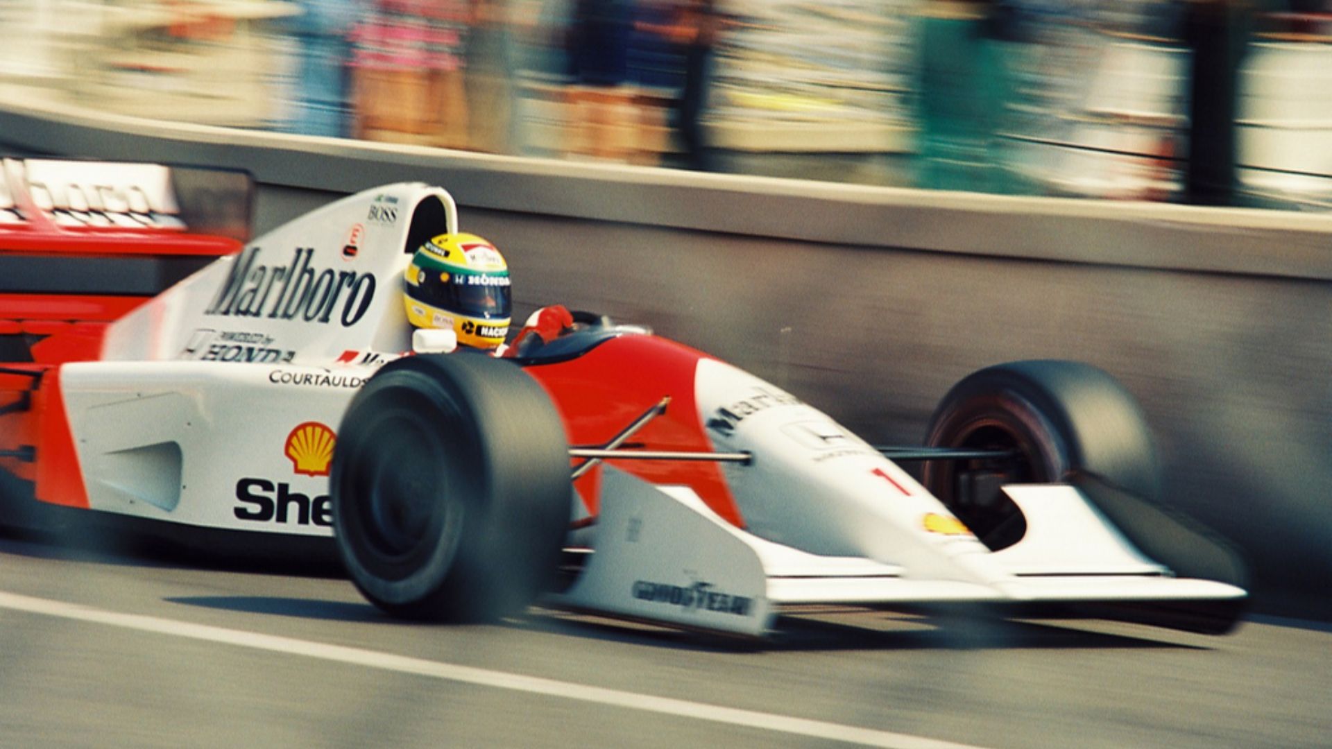 Ayrton Senna (McLaren) aproaching Poolside in Thursday practice session for the 1992 Monaco Grand Prix.