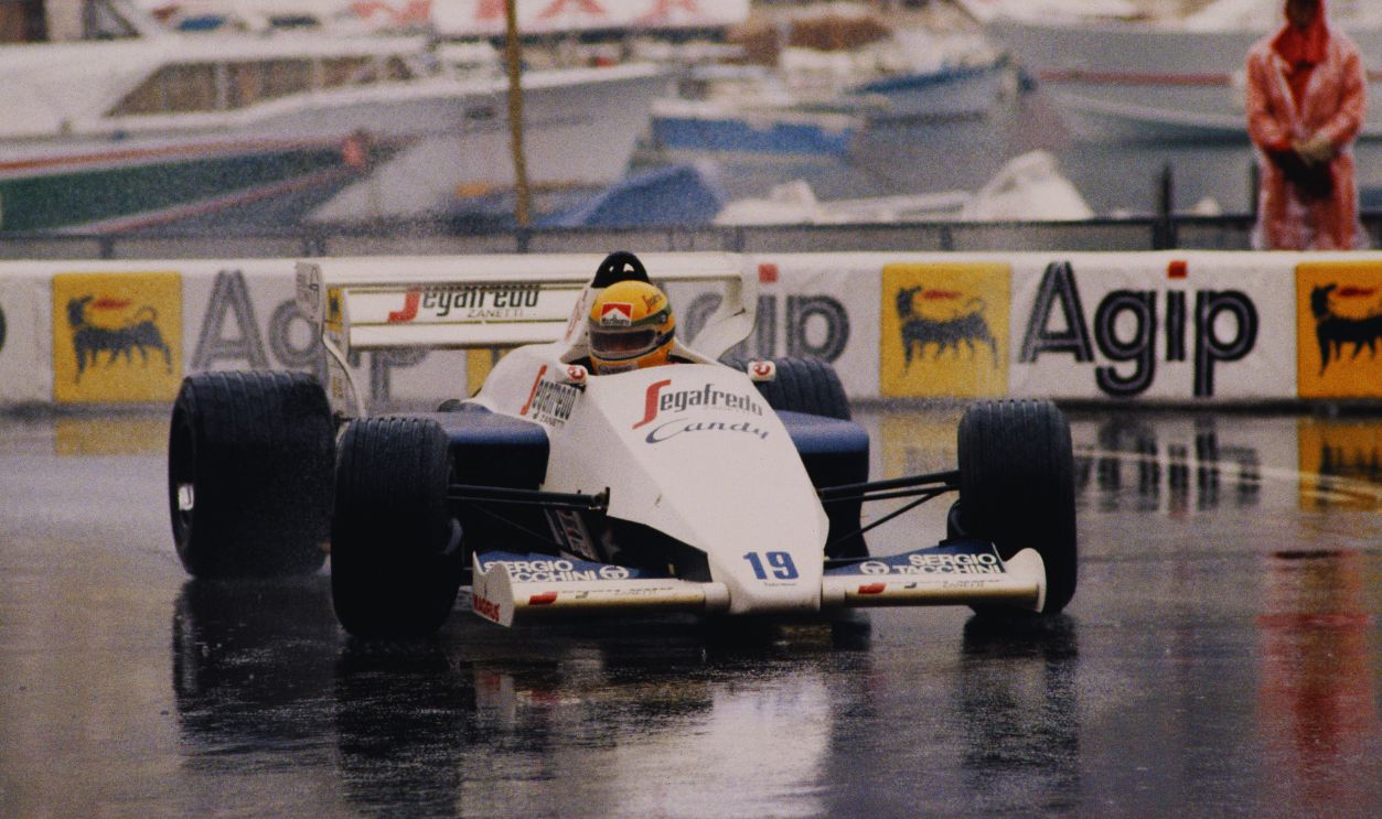 Gettyimages - 603420763, Grand Prix of Monaco Ayrton Senna of Brazil drives the #19 Toleman-Hart TG184 in the rain to second place during the Grand Prix of Monaco on 3 June 1984 on the streets of the Principality of Monaco in Monte Carlo, Monaco. 