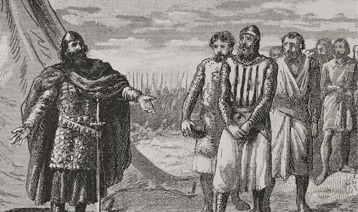 Count Berenguer Ramón II before El Cid, 1890. Iberian Peninsula. Rodrigo Díaz de Vivar, El Cid, (c1048-1099) and the Count of Barcelona, Berenguer Ramón II (c1053-1097), were in conflict because of the Count's involvement in Taifa disputes. El Cid took Berenguer Ramon II prisoner on two occasions. From 