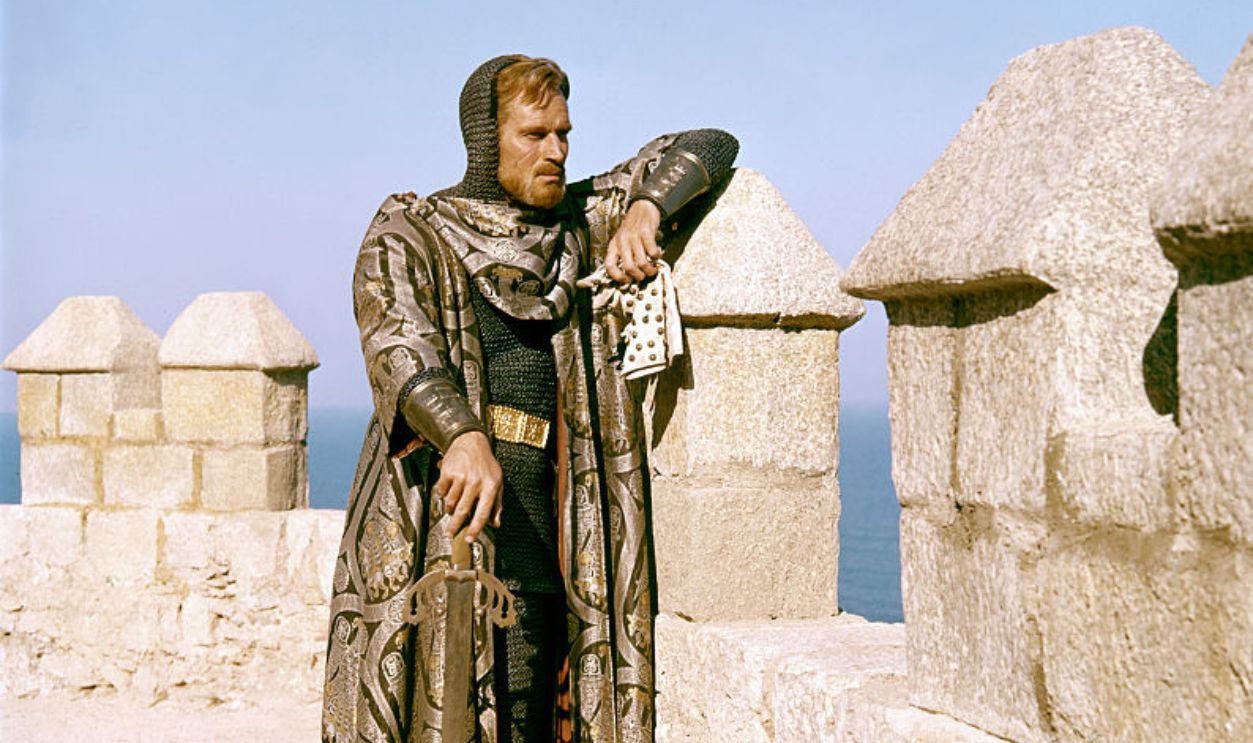  American actor Charlton Heston on the set of El Cid, directed by Anthony Mann.