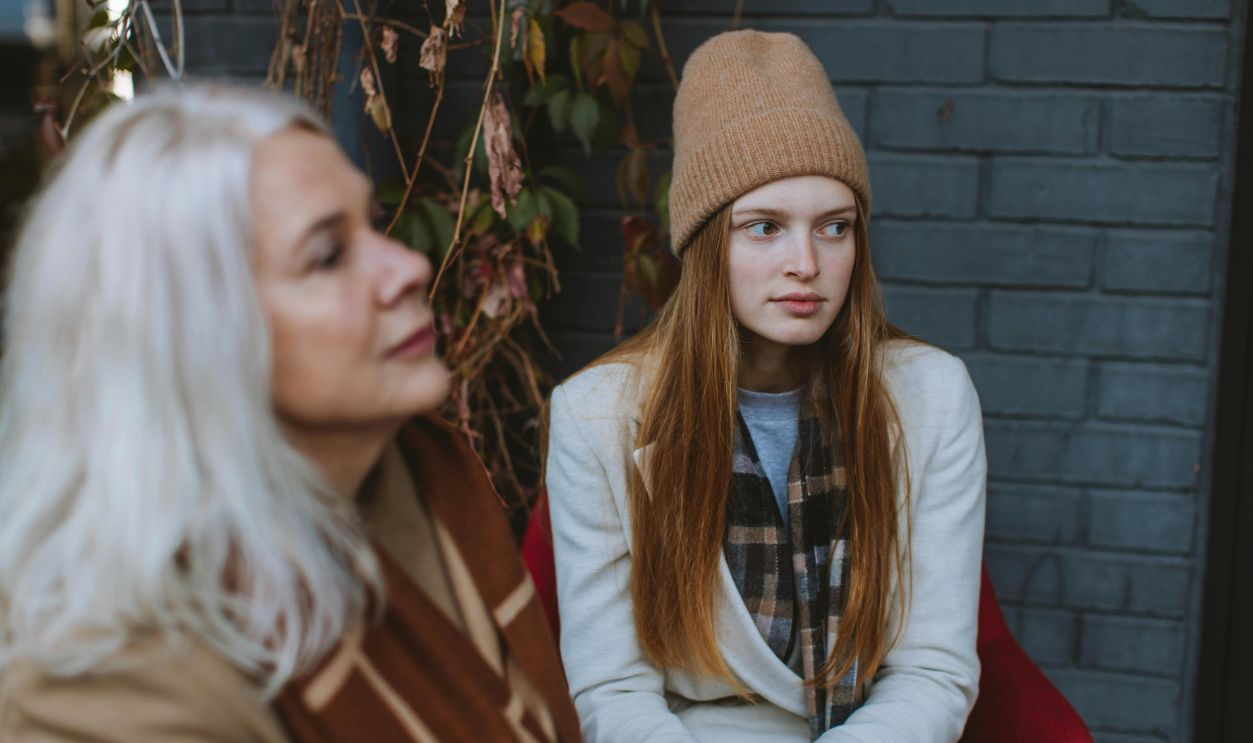 Women Sitting near Wall