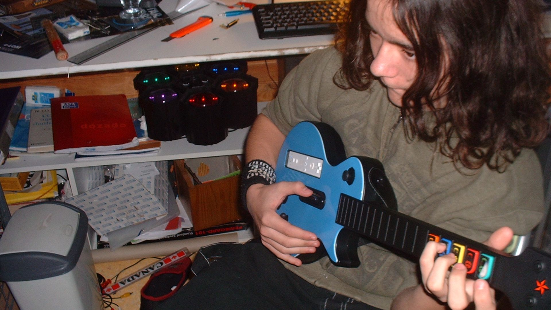 The Wii Guitar Hero controller.