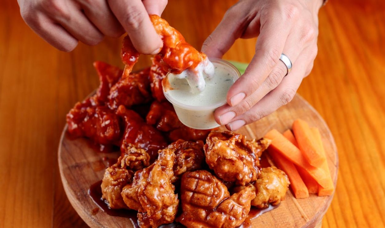 Fried Chickens Served on Wooden Tray