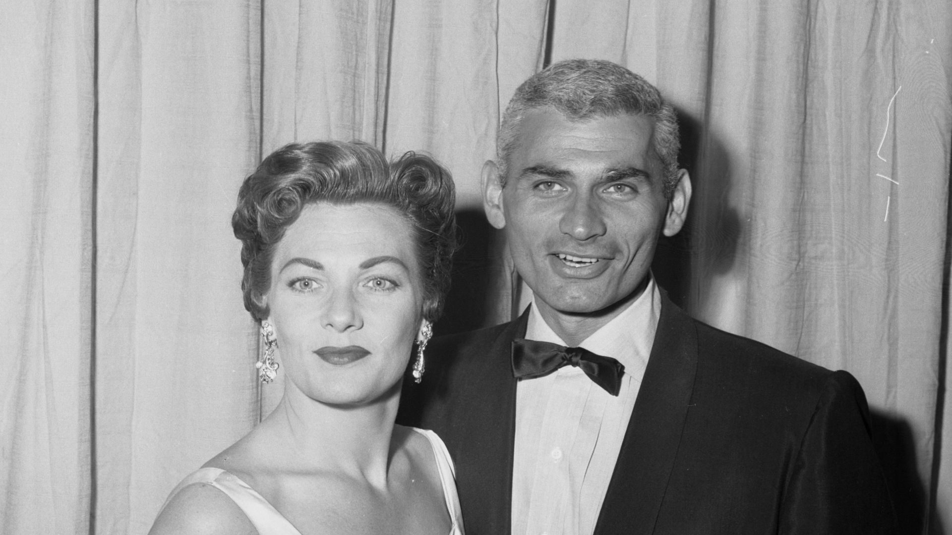 Jeff Chandler and his wife Marjorie Hoshelle at the 27th Annual Academy Awards at the Pantages Theatre in Los Angeles.
