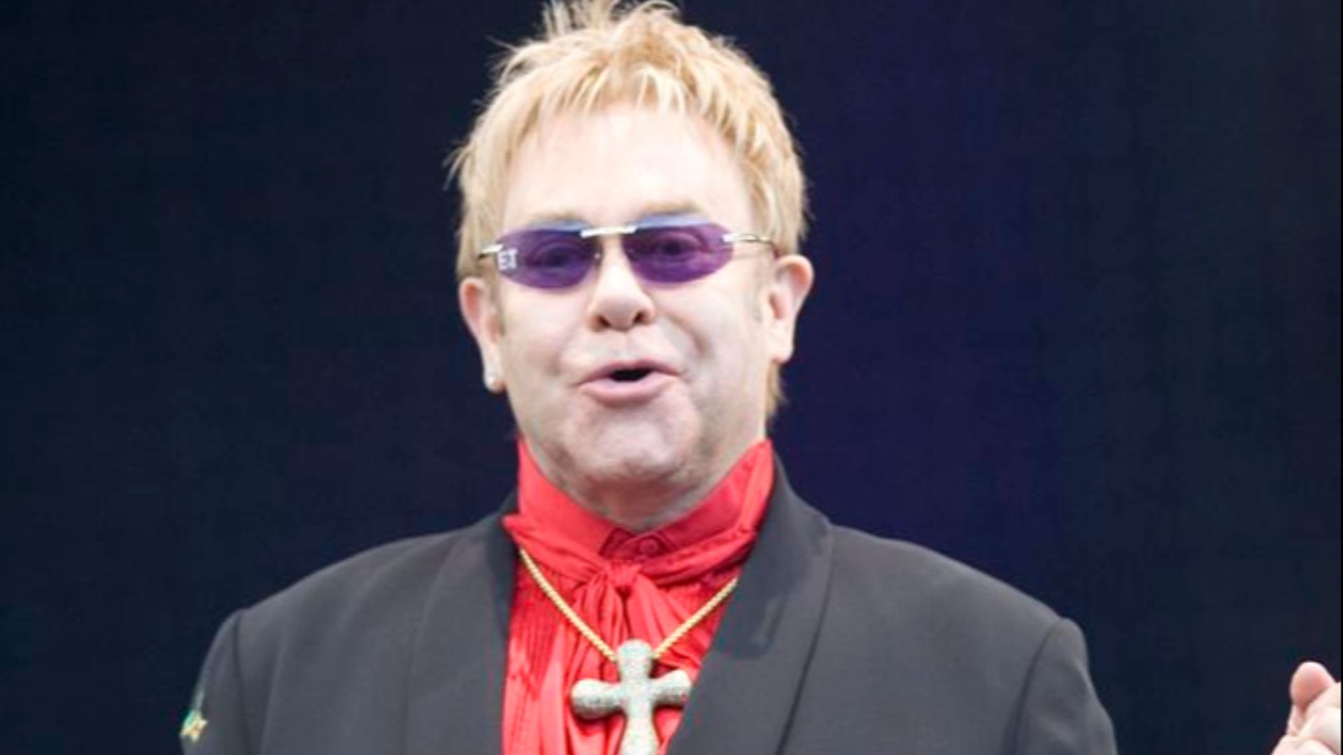 Elton John, English singer-songwriter and pianist, on stage at the Keepmoat Stadium, Doncaster, England.