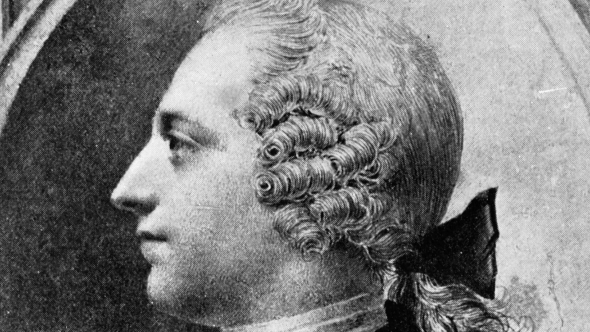 Portrait- Prince Charles Edward Stuart (1720-1788) Portrait, young man in armor with white wig and bow in hair, elbows up