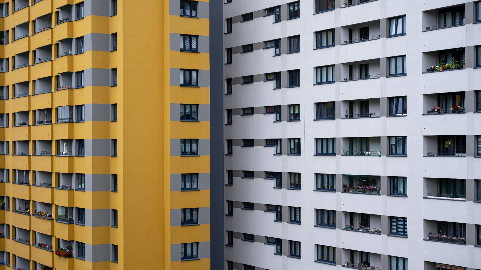 Colorful high-rise buildings in Berlin showcasing modern apartment design.
