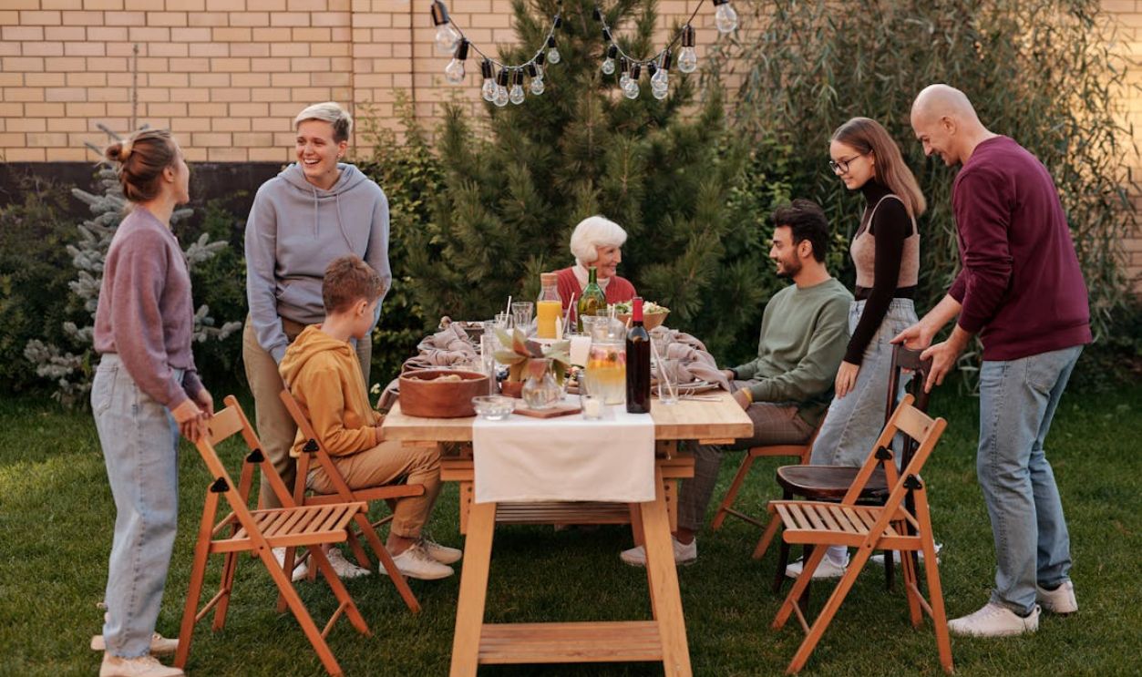 Family having picnic on terrace