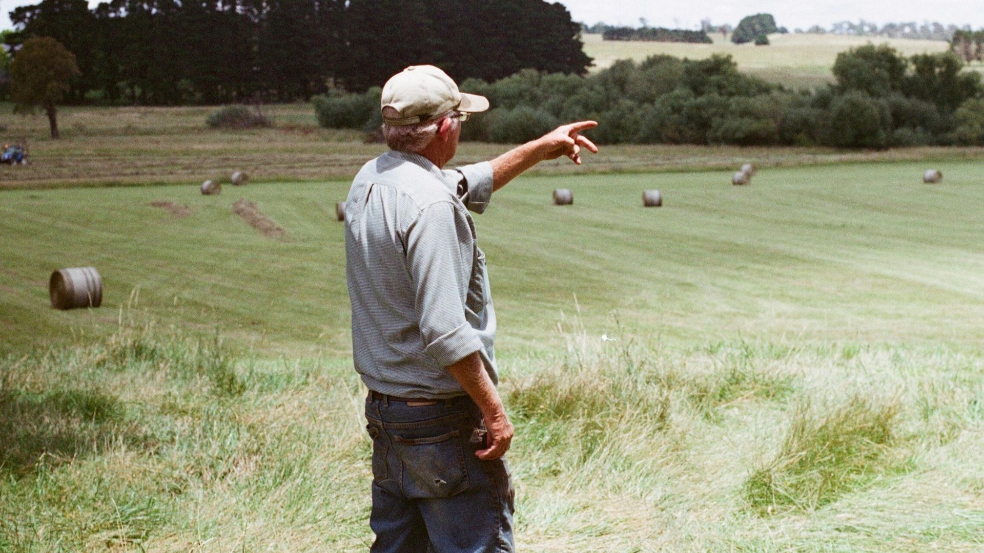 man wearing gray long-sleeved shirt on green grass field