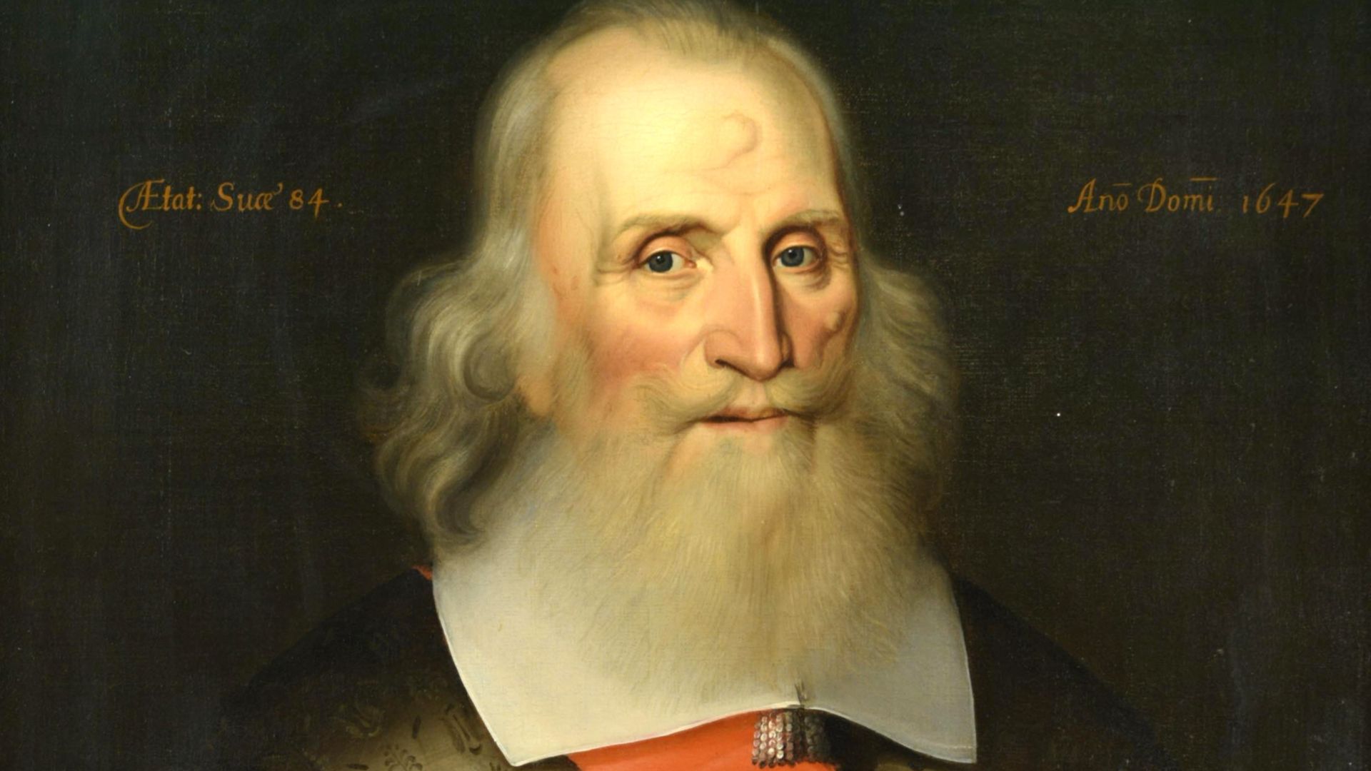 This portrait depicts Sir Oliver Cromwell, uncle of Oliver Cromwell. By this time, he had been forced to sell Hinchingbrooke House and had been living in Ramsey. He supported the King during the Civil War, against his nephew, and heavily fined, with his estates only being returned to him the year that this painting had been produced. https://www.cromwellmuseum.org/cromwell/key-collections?page=3