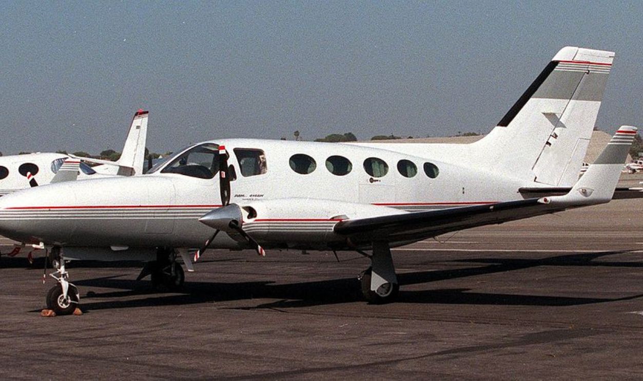 370385 01: A Cessna 414A plane is parked near the runway January 6, 2001 in Los Angeles. The model of airplane, made in the 1970's, is similar to the plane Patrick Swayze crashed in Arizona, June 1, 2000. Celebrities that have been involved in avaition accidents include actor Harrison Ford, John F. Kennedy, Jr. and musician John Denver.