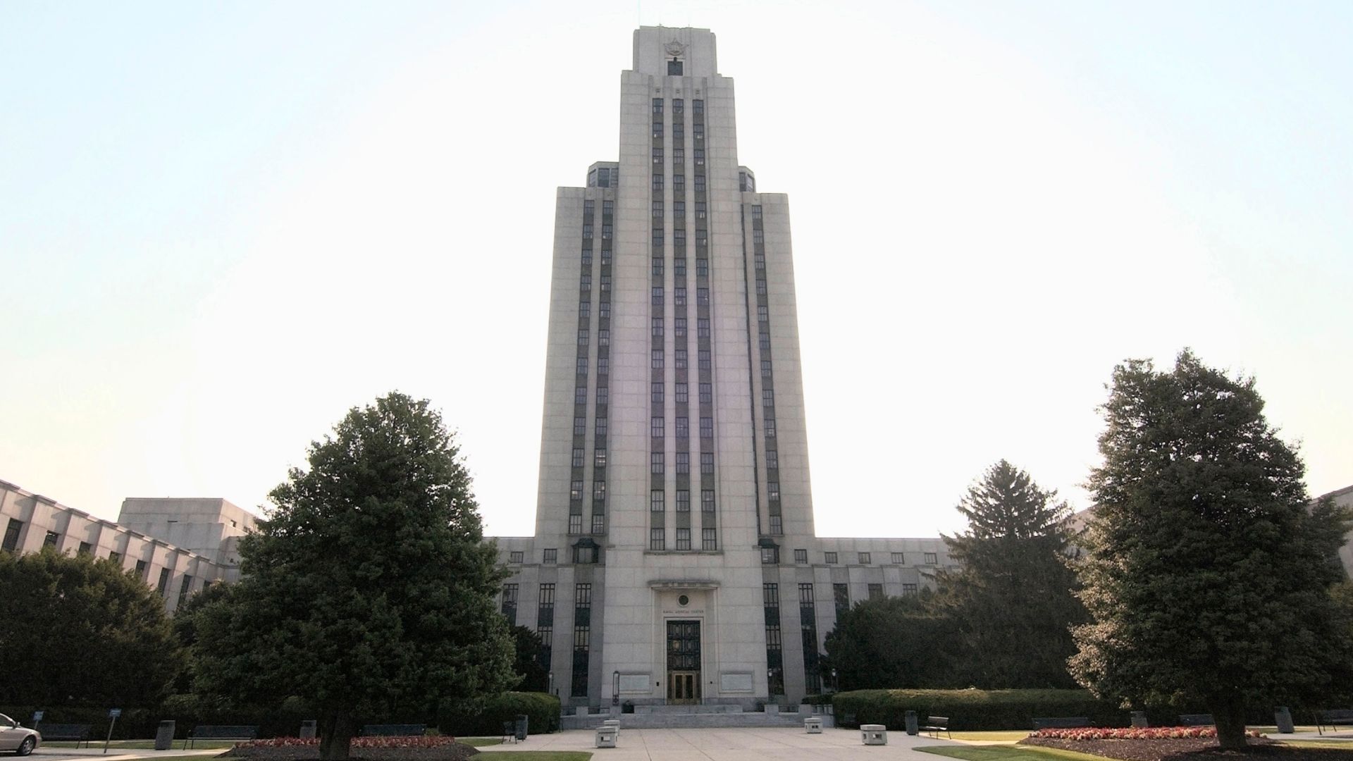 National Naval Medical Center, Bethesda, Md., (Aug. 19, 2003) -- Entrance to the administration building at the National Naval Medical Center in Bethesda, Md.  The building was the original Naval Hospital at Bethesda, but now houses the Naval Dental school and clinics.  U.S. Navy photo by Chief Warrant Officer 4 Seth Rossman.  (RELEASED)