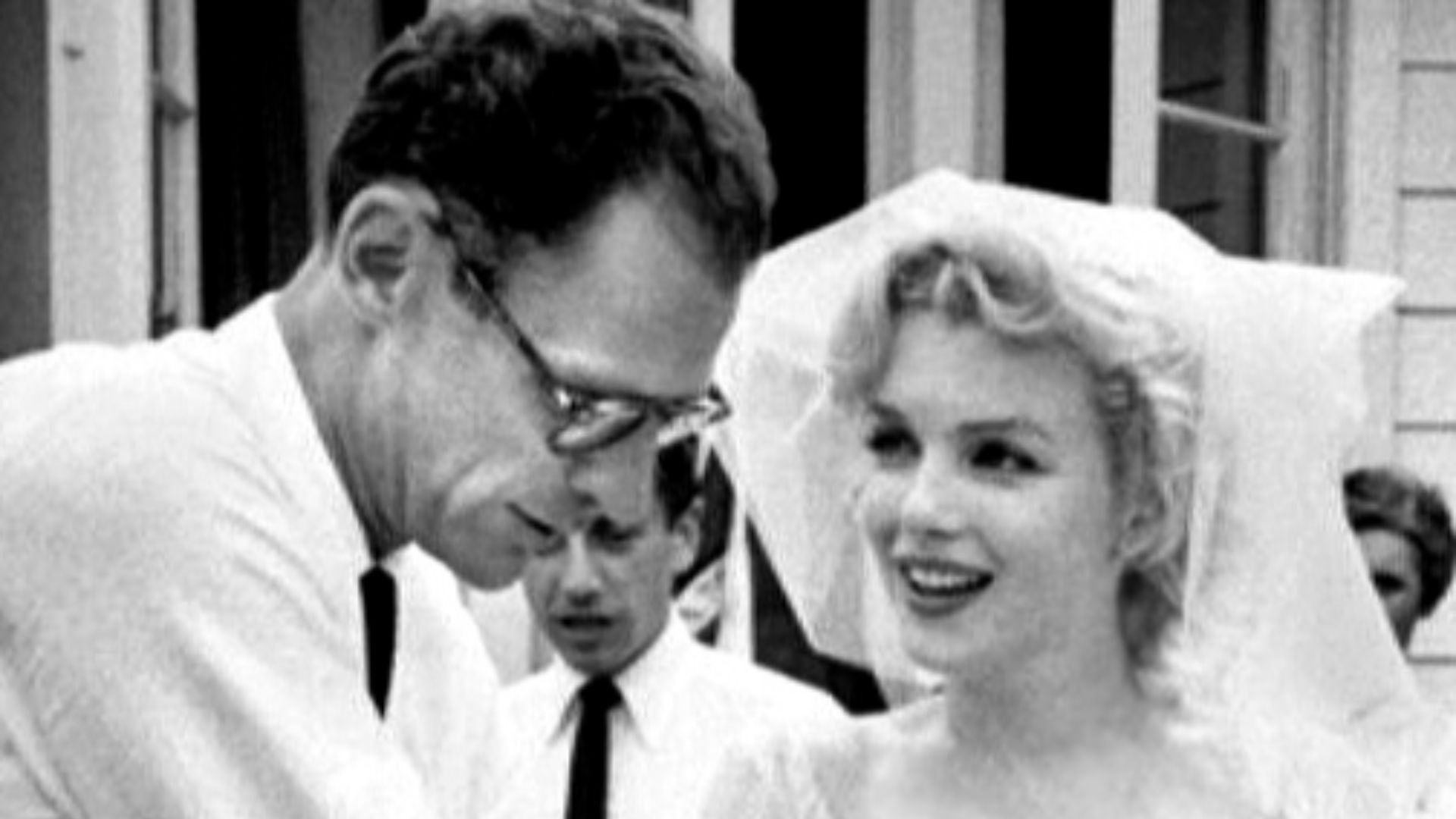 Photo of Marilyn Monroe and Arthur Miller at their wedding from the May 1961 issue of TV-Radio Mirror.
Note this is a larger, better quality uncropped copy of the photo seen on Radio-Tv Mirror page 22.
A renewal search was done at copyright.gov using the title Radio-TV Mirror.  There were no listings for the publication; there's no evidence of continued copyright on the magazine.