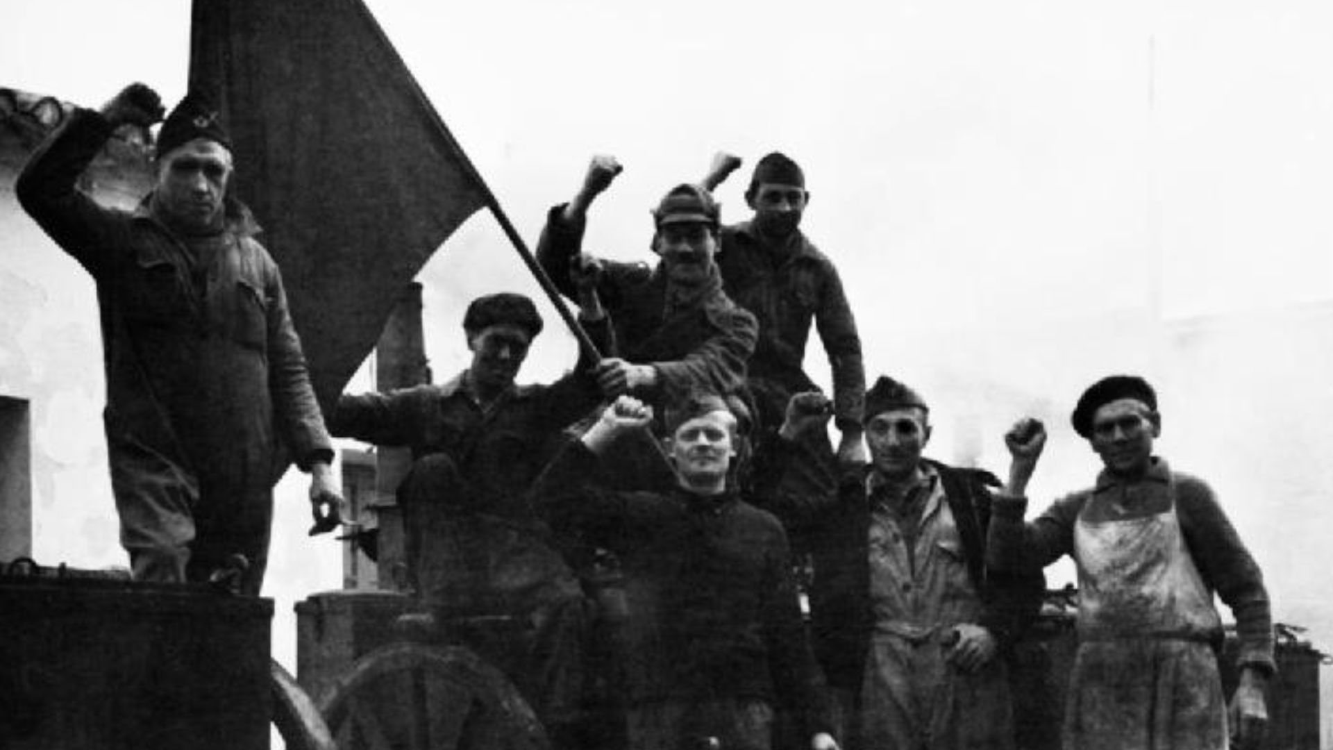 The International Brigade during the Spanish Civil War, December 1936 - January 1937
Members of the International Brigade in the British cookhouse at Albacete raise their fists in the Communist salute.