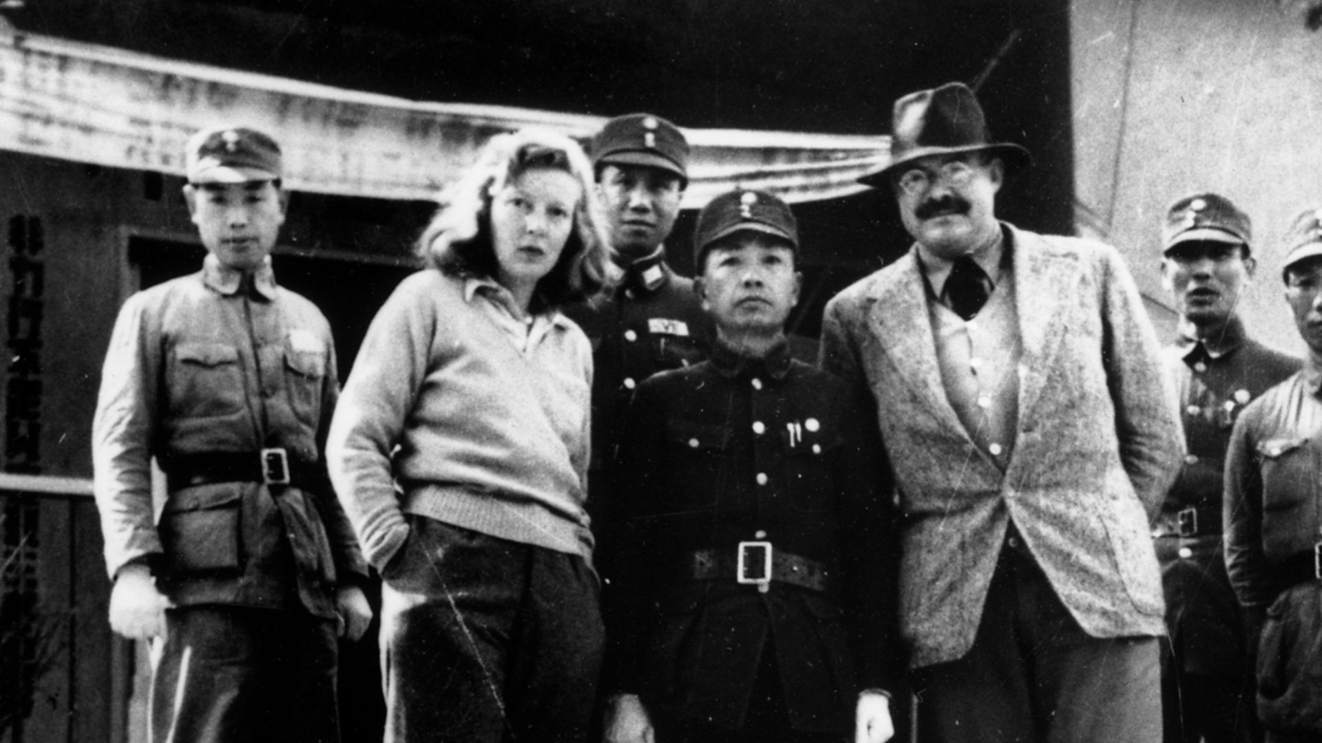 Martha Gellhorn and Ernest Hemingway with unidentified Chinese military officers, Chungking (Chongqing), China, 1941. Ernest Hemingway Photograph Collection, John F. Kennedy Presidential Library and Museum, Boston.