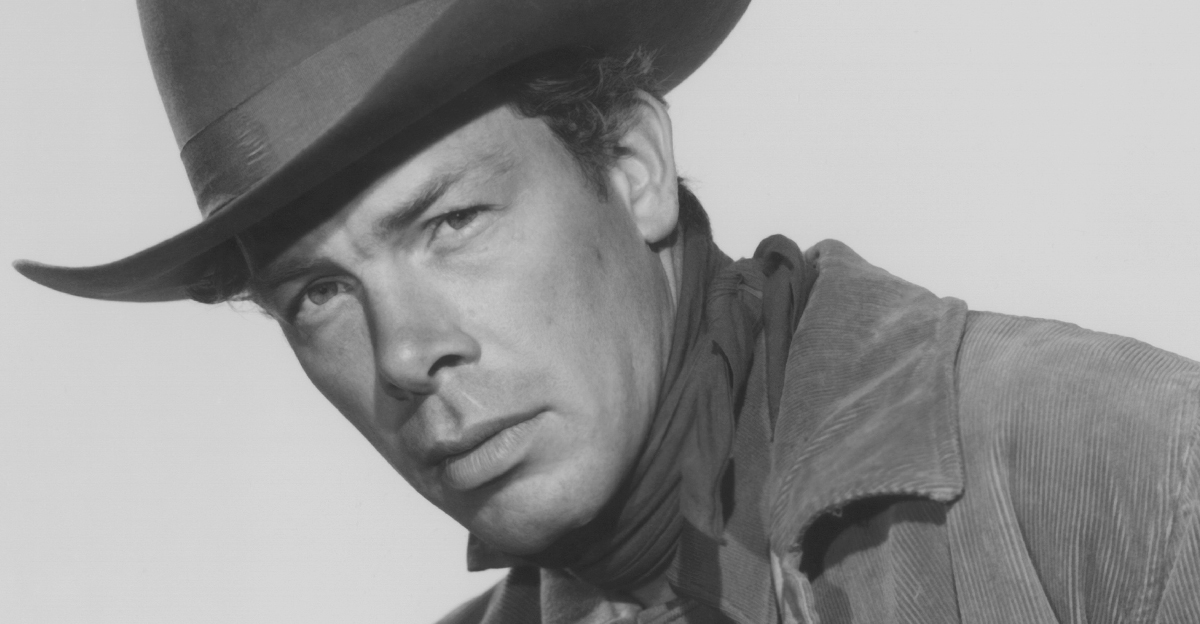 Black and white image of Lee Marvin wearing a cowboy hat.