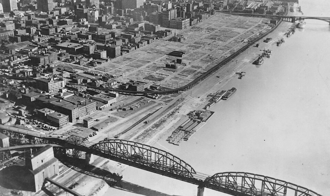 St. Louis riverfront after demolition for Gateway Arch (1942)