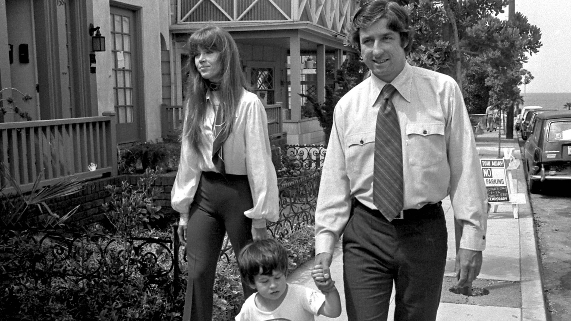 FAMILY OUTING--Tom Hayden, his wife, Jane Fonda, and their son, Troy, walk to polling place near their Santa Monica home.