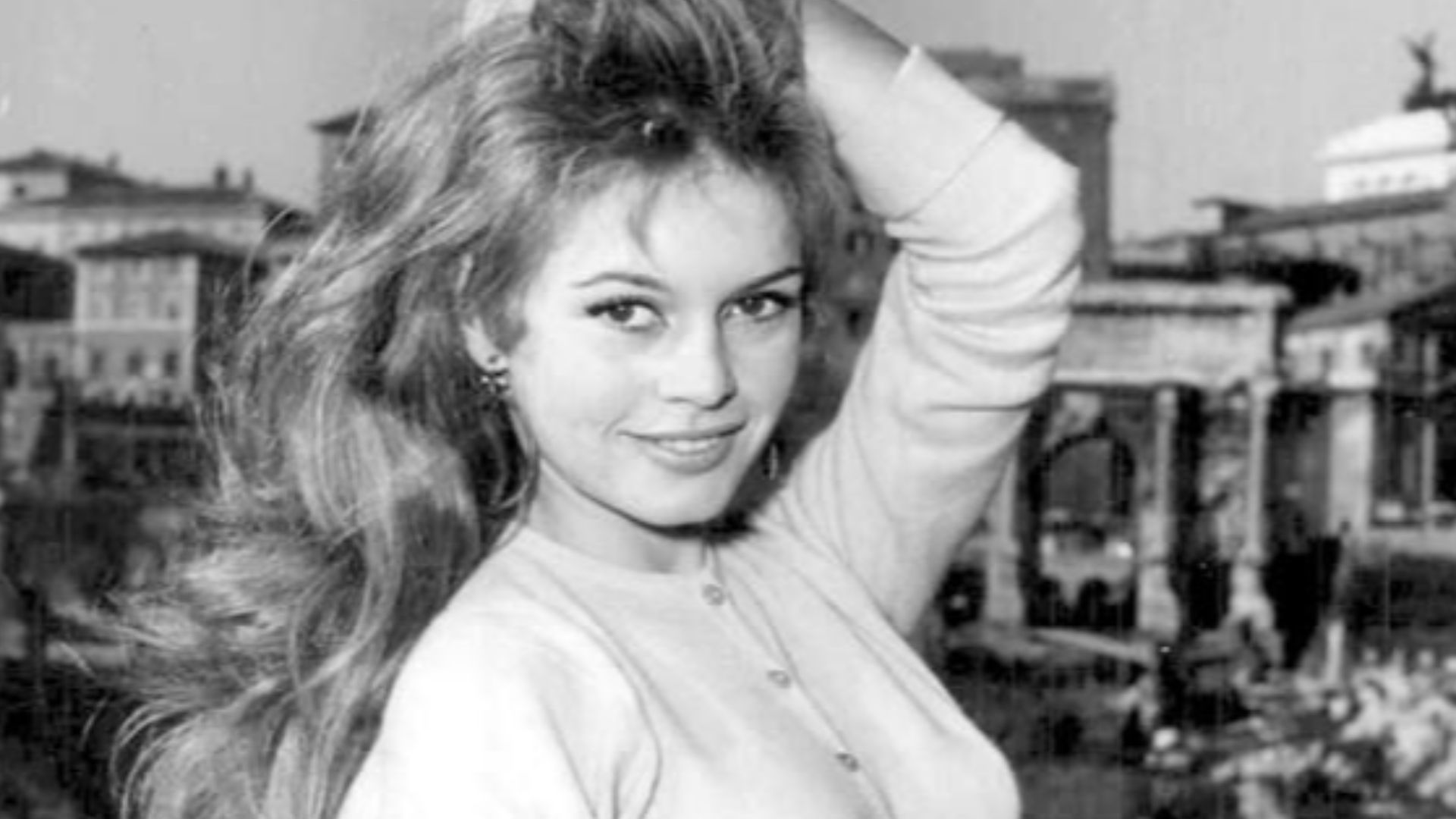 French actress Brigitte Bardot posing for a photoshooting at the Imperial fora, Rome