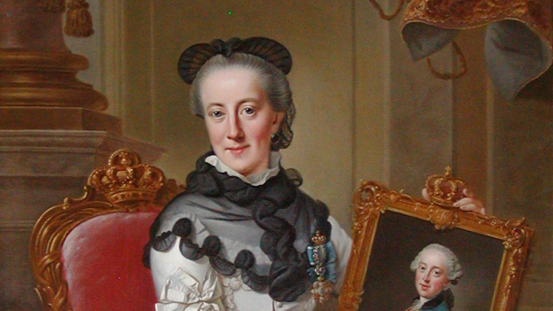 Portrait of Juliana Maria of Brunswick-Wolfenbüttel with a portrait of her son Hereditary Prince Frederick
