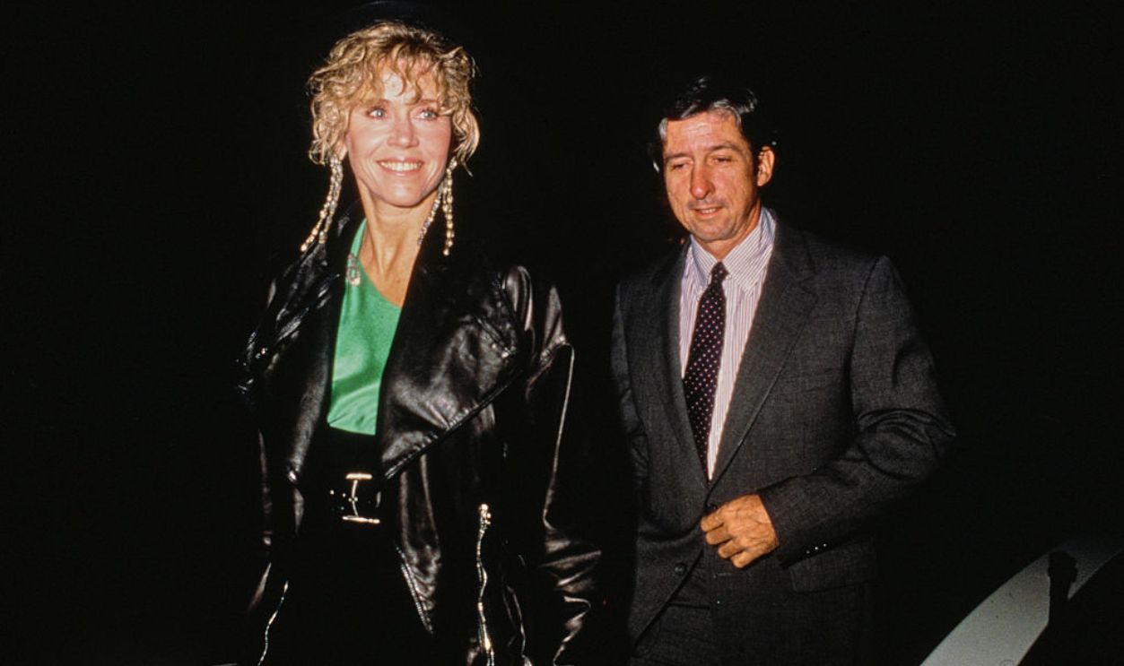 American actress Jane Fonda and husband Tom Hayden (1939 - 2016) attending Sandy Gallin's Christmas Party in Beverly Hills, California, December 18th 1988. 