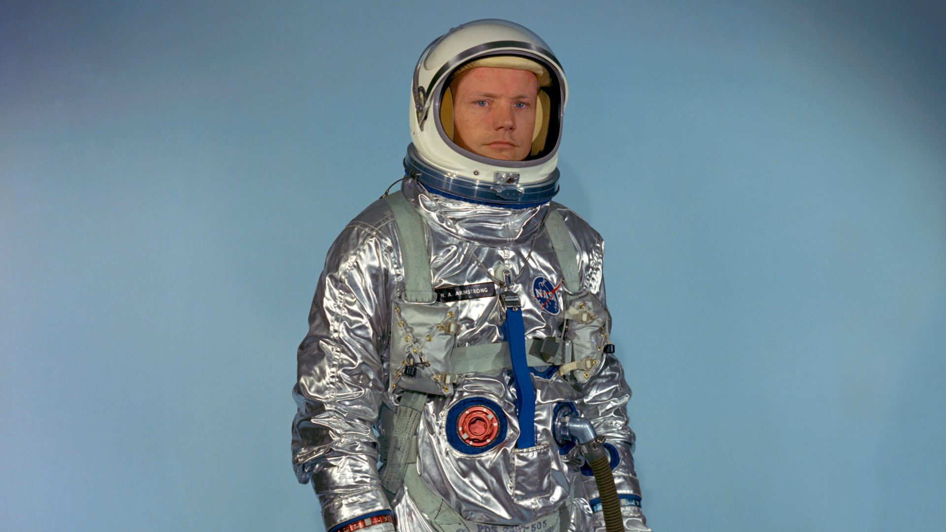 Neil Armstrong in a Gemini G-2C training suit. Note: This is not a