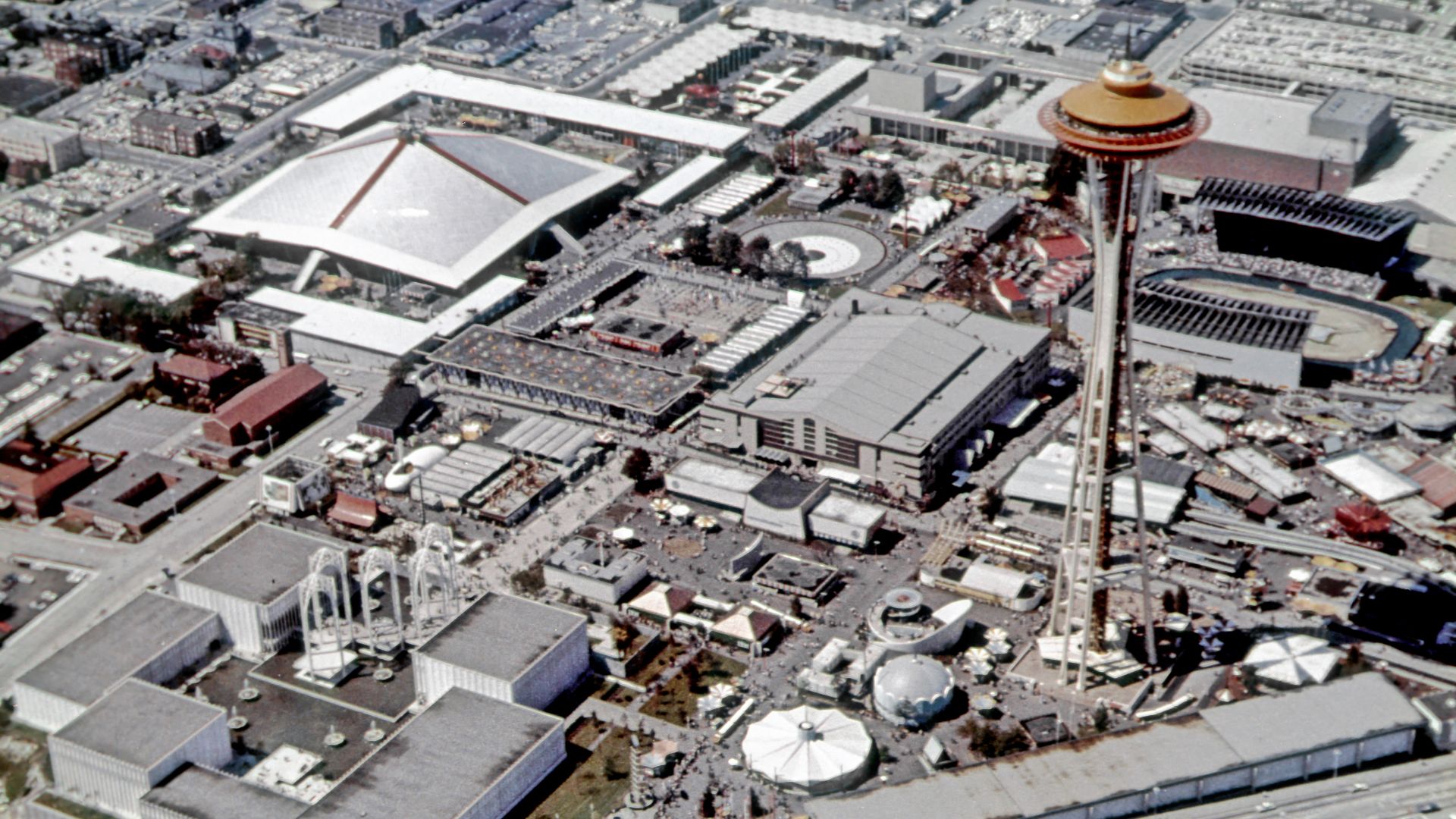 Aerial of Seattle World's Fair (Century 21 Exposition), 1962.