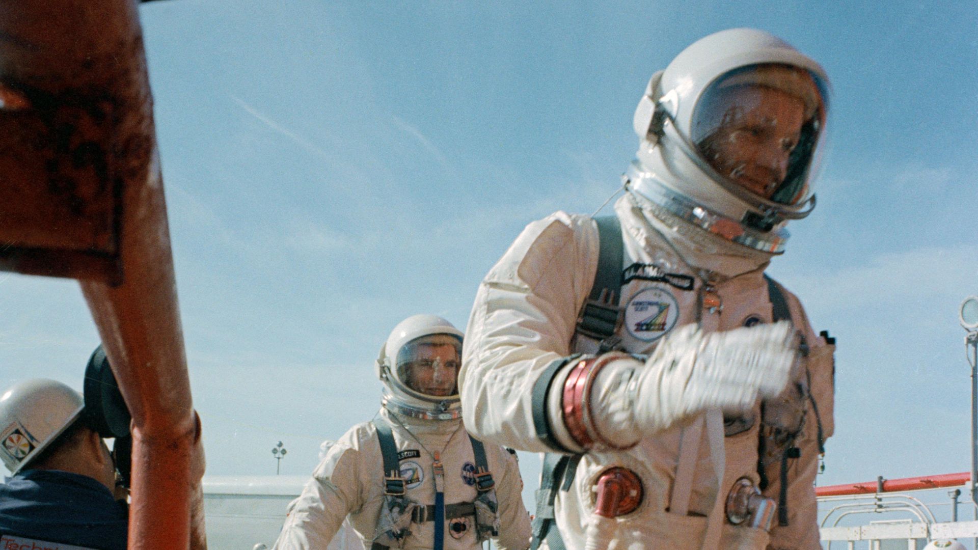 (March 16, 1966) Commander Neil Armstrong (right) and pilot David R. Scott prepare to board the Gemini-Titan VIII. Gemini VIII successfully launched at 11:41 a.m. EST, March 16, 1966. The mission conducted the first docking of two spacecraft in orbit and landed safely back on Earth after an emergency abort.
Image Credit: NASA
s66-24478

www.nasaimages.org/luna/servlet/detail/nasaNAS~7~7~32687~...