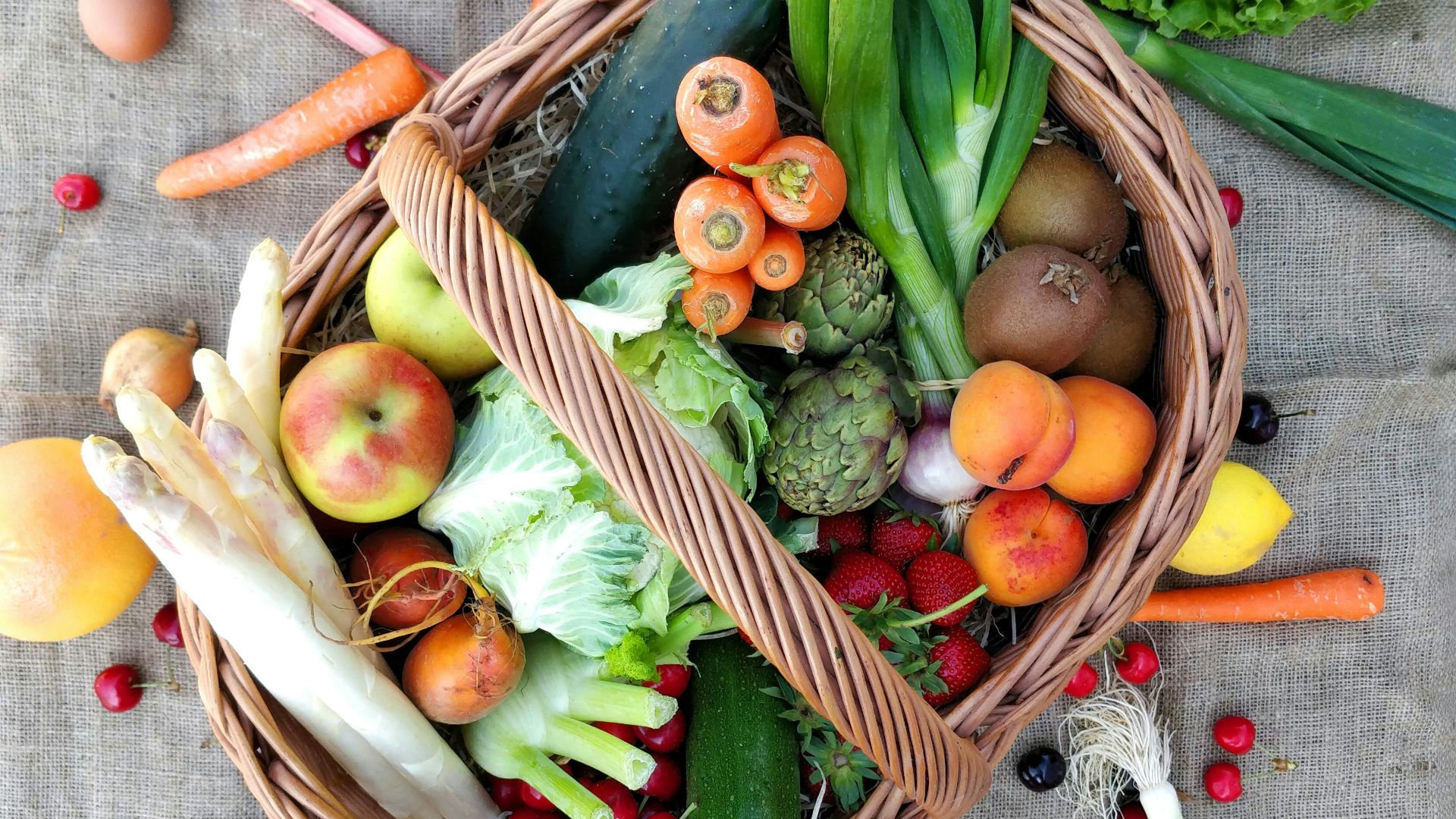 a basket filled with lots of different types of vegetables