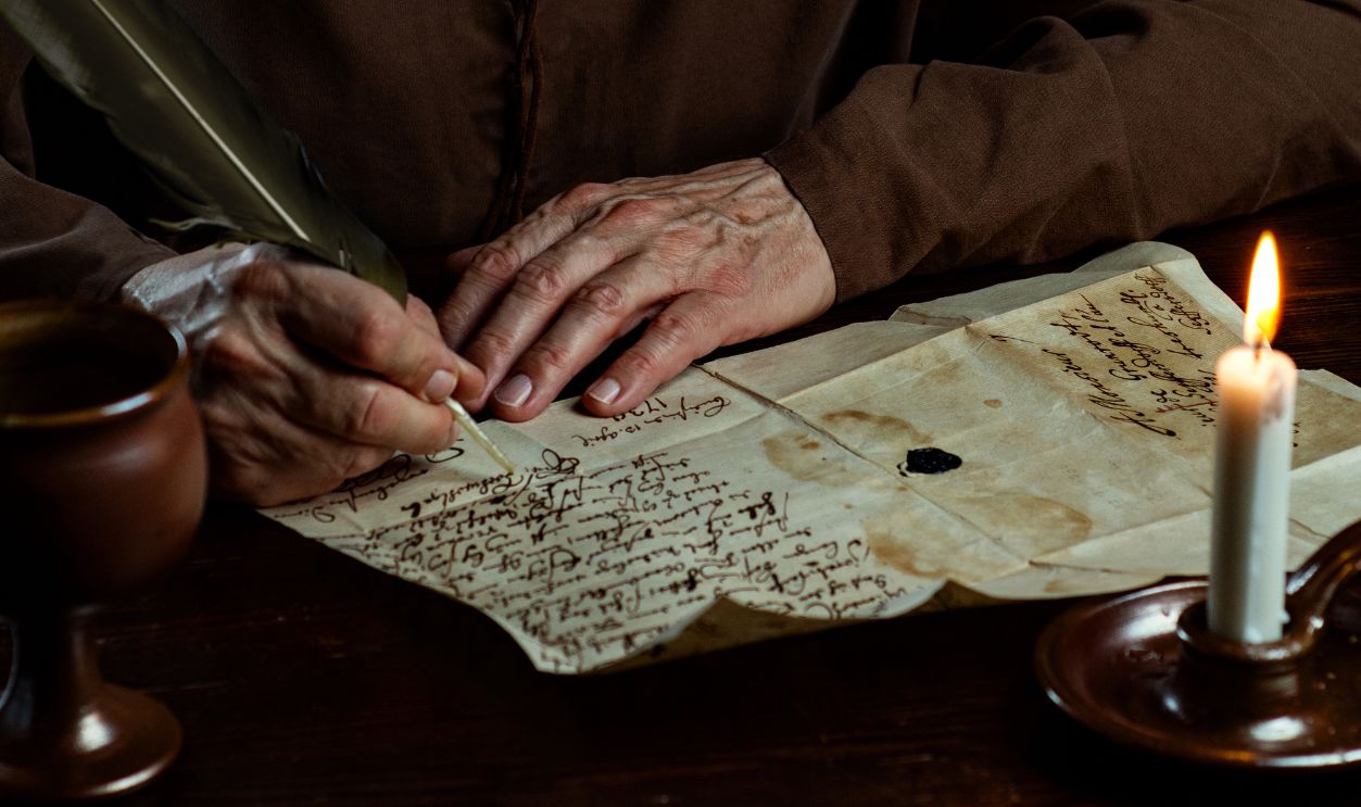 medieval Monk Hands write a letter
