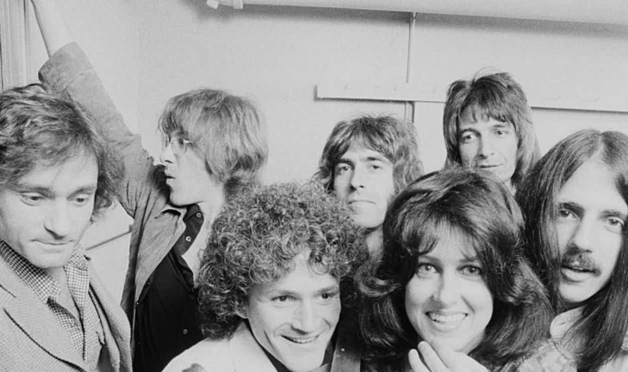 American rock group Jefferson Starship, New York, USA, September 1978. Front, left to right: Marty Balin, David Freiberg, Grace Slick and Craig Chaquico. Back: Paul Kantner (1941 - 2016), Pete Sears and John Barbata. 