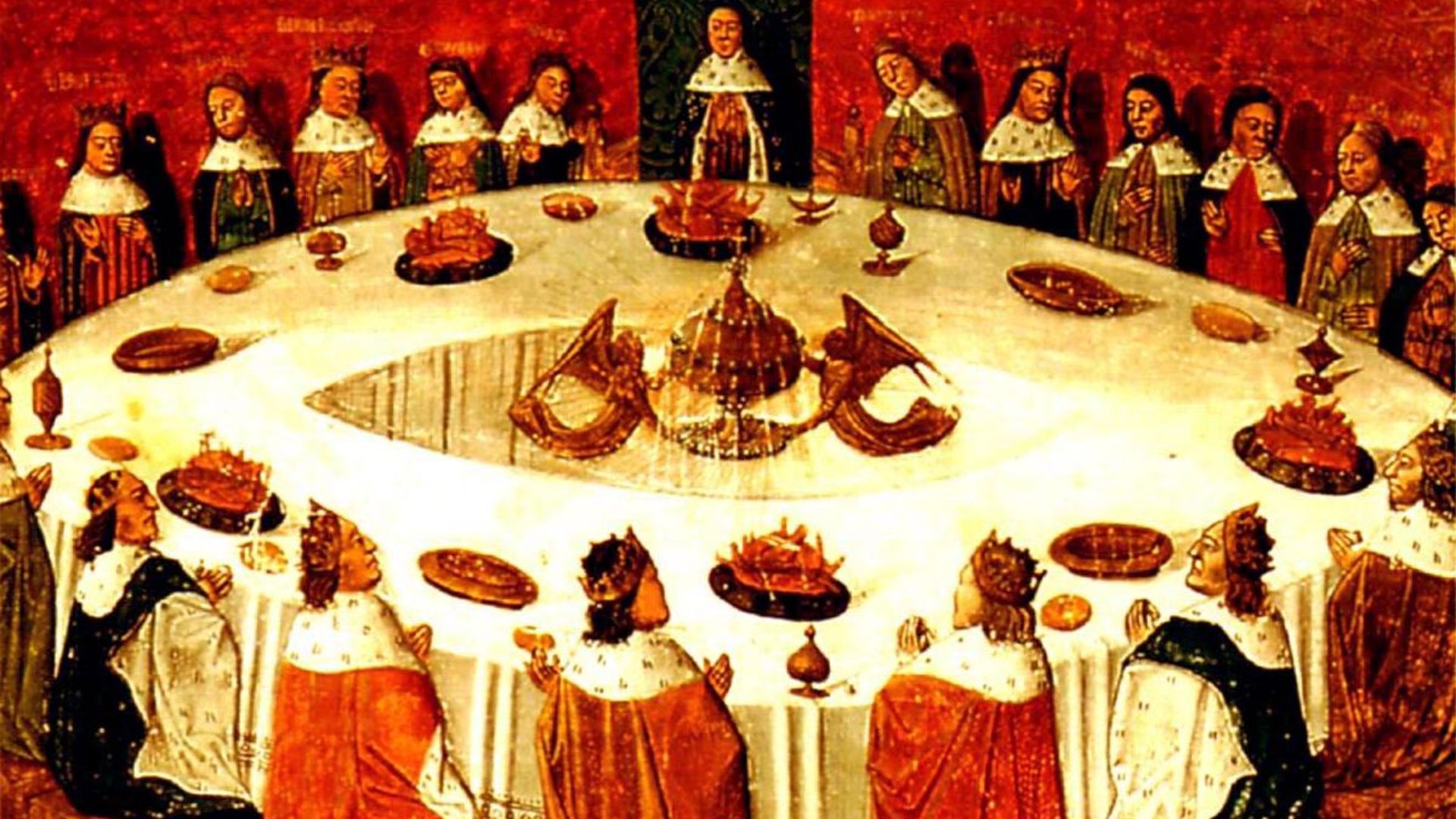 A poor, off-color reproduction of Holy-grail-round-table-ms-fr-112-3-f5r-1470-detail.