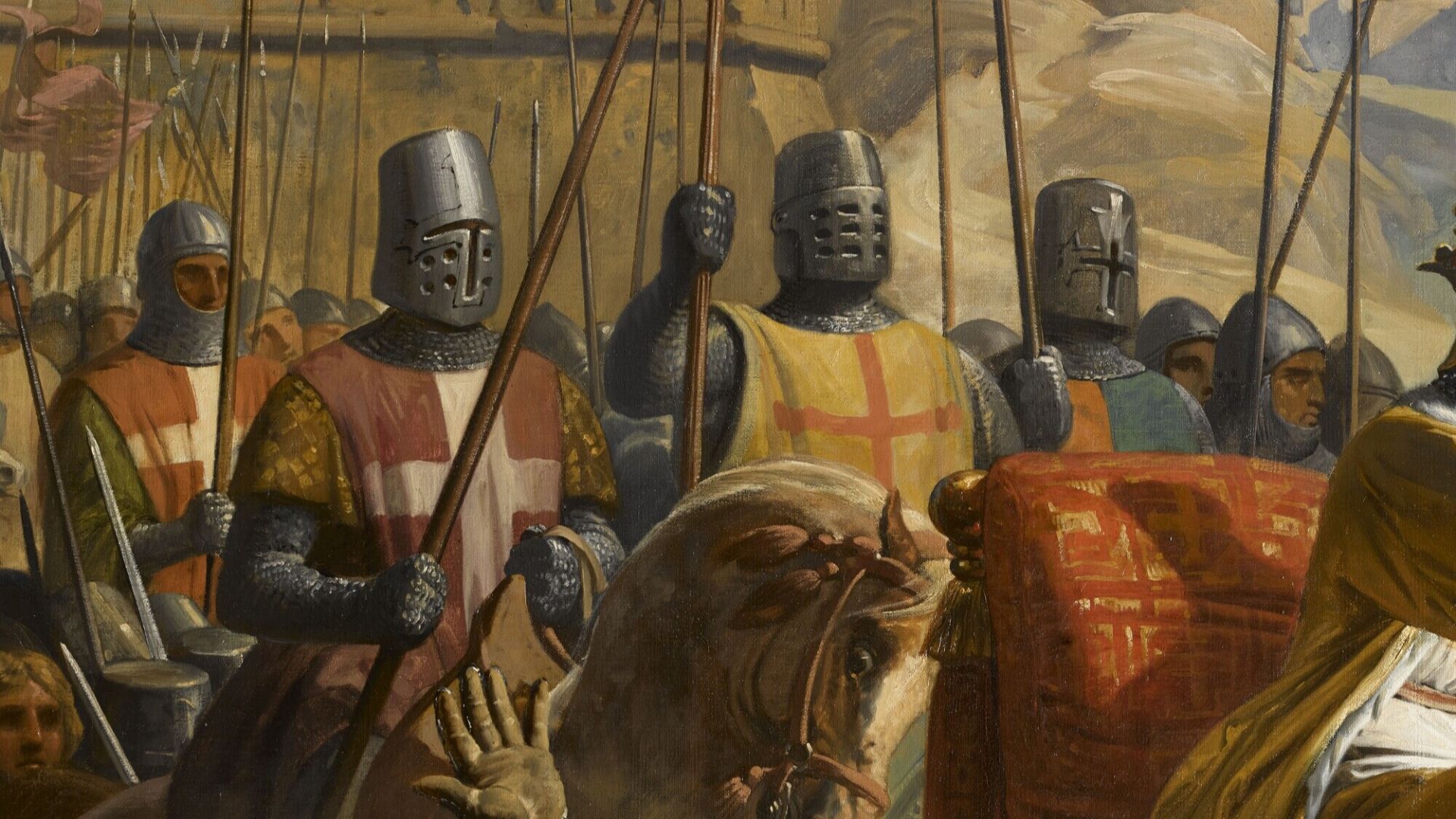 Knights Crusaders, detail from The Battle of Ascalon between Baldwin IV of Jerusalem and Saladin's Egyptians, November 18, 1177.