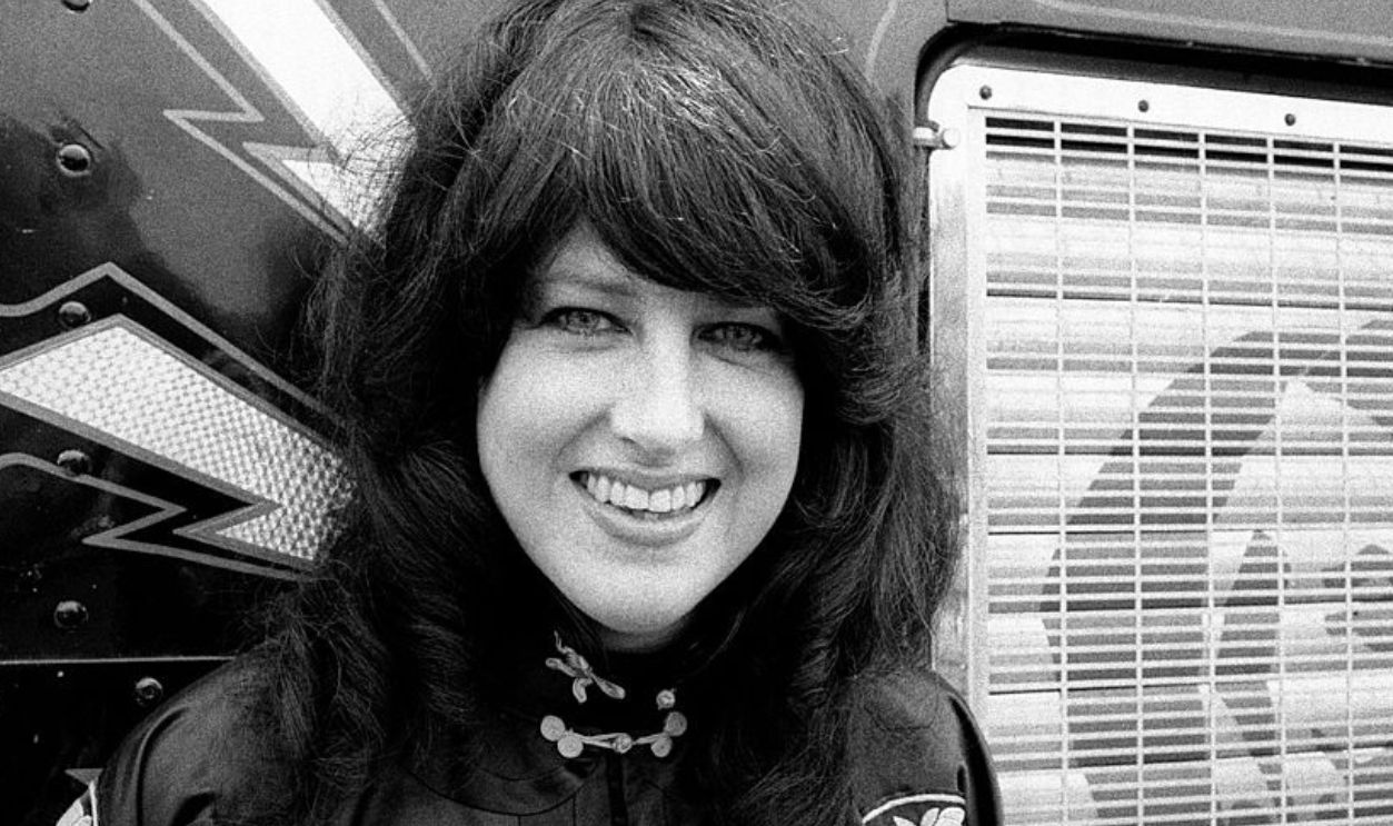 Portrait of musician Grace Slick, of the band Jefferson Starship, backstage for a performance in Central Park, New York, New York, May 1975. 