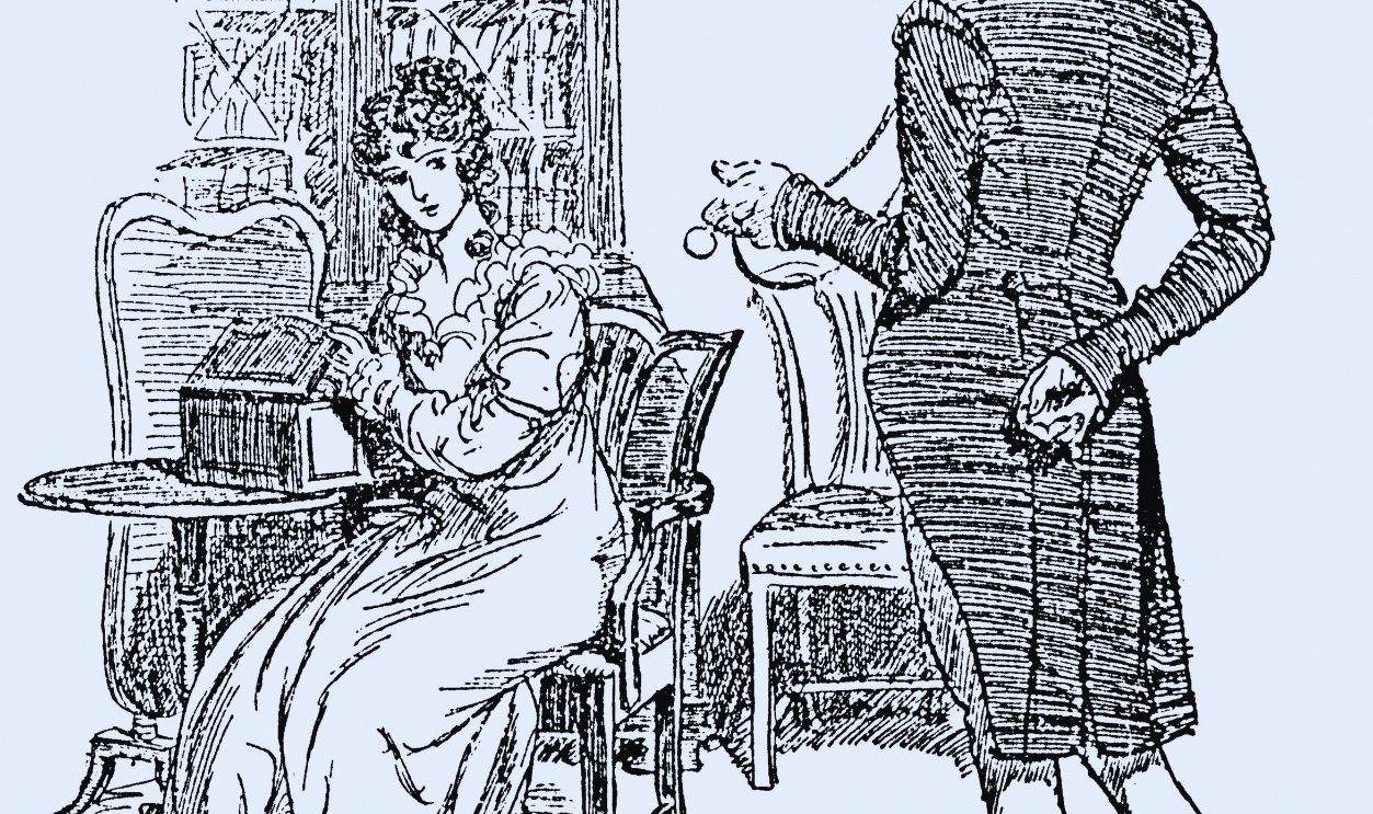 Gettyimages - 113637135, Jane Austen Persuasion. Austen's last novel published 1818. Anne Elliot complimented by her cousin William Elliot during her stay in Bath. Illustration by Hugh Thomson 1897. Engraving. 