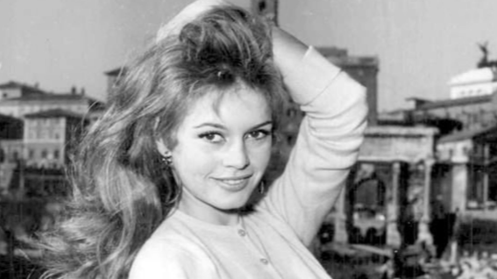 French actress Brigitte Bardot posing for a photoshooting at the Imperial fora, Rome