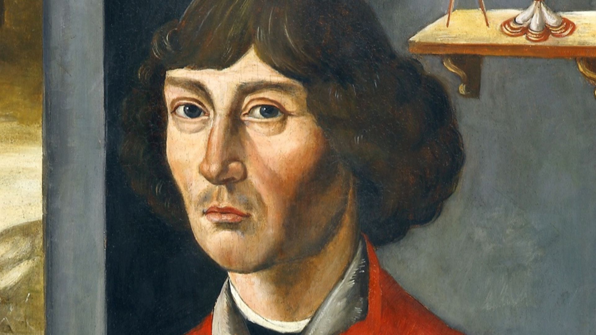 Ausschnitt aus dem Kopernikus-Epitaph der Johanniskirche in Thorn, aus dem Jahre 1589. Das Epitaph ist eines der ältesten Kopernikus-Bildnisse, um 1582 gestiftet vom Thorner Stadtphysikus Dr. Melchior Pyrnesius (gest. 1589). Der Spruch betont die Religiosität und Demut von Kopernikus. Er stammt von dem ehemaligen ermländischen Bischof und späteren Papst Pius II., Enea Silvio Piccolomini, und lautet auf deutsch: Weder bitte ich um die gleiche Gnade, die dem Paulus gewährt wurde, noch suche ich die Vergebung, die Petrus fand, sondern ich bitte inbrünstig um diejenige, die Du am Kreuz dem Schächer gegeben hat.