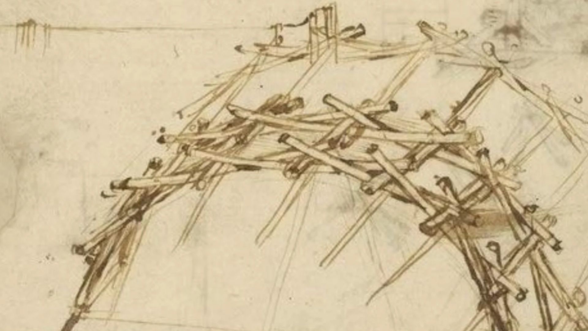Self supporting bridge design by Loenardo da Vinci