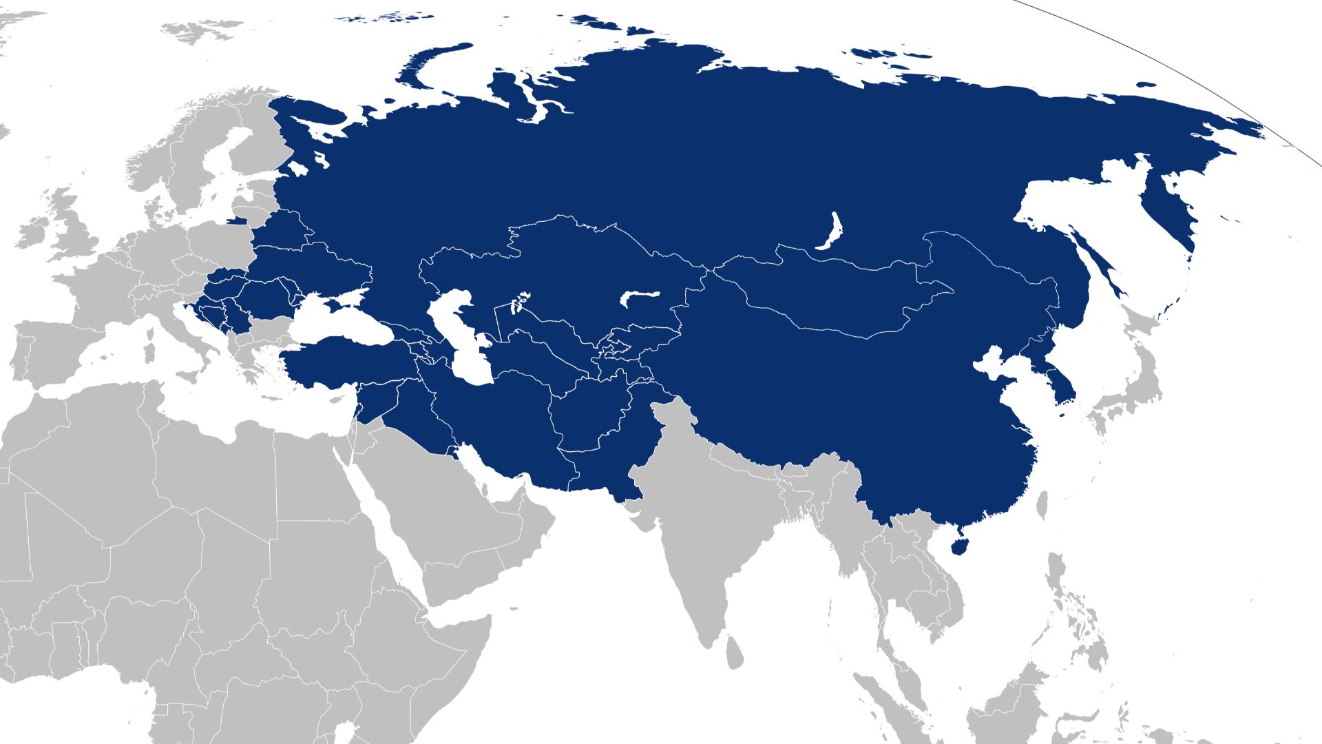 Map of the Mongol Empire at its peak, with the modern borders of the countries it once controlled. All countries once controlled are included. The background of this image was derived from File:BlankMap-World.svg.
