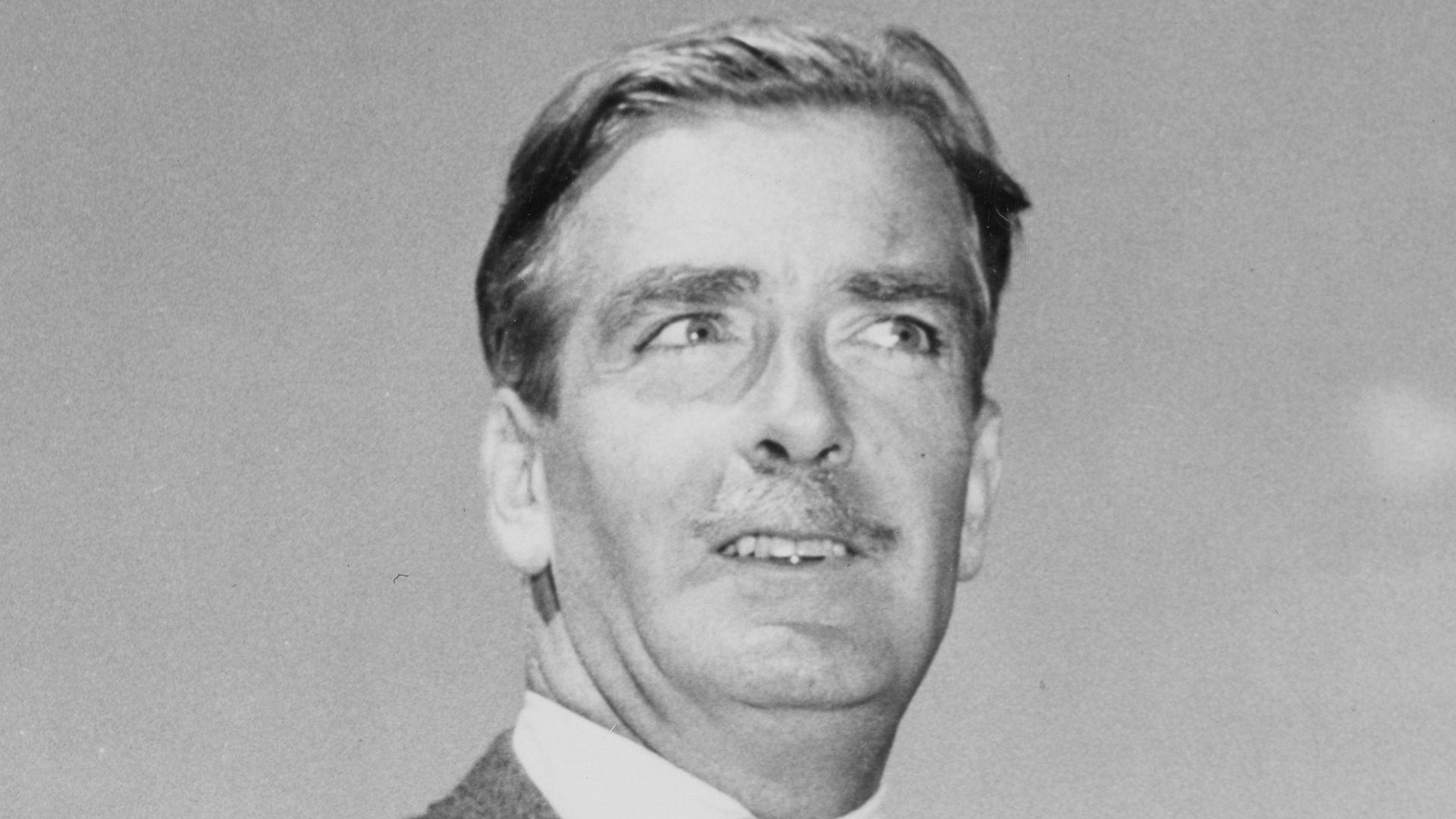 Anthony Eden (foreground, right) arrives at Gatow Airport in Berlin for the Potsdam Conference. Others are unidentified. From Potsdam album, 1945.