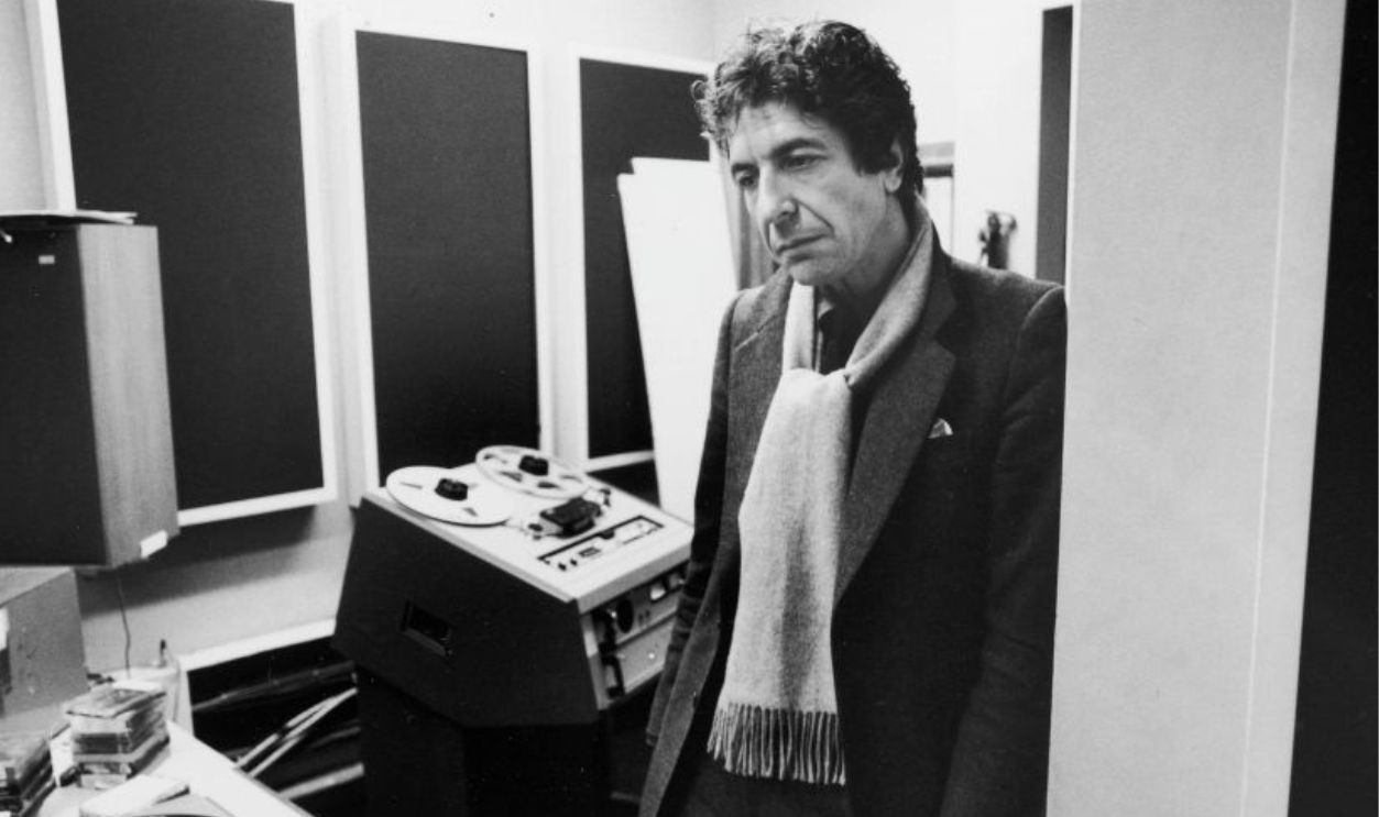 Singer/Songwriter Leonard Cohen in recording studio.