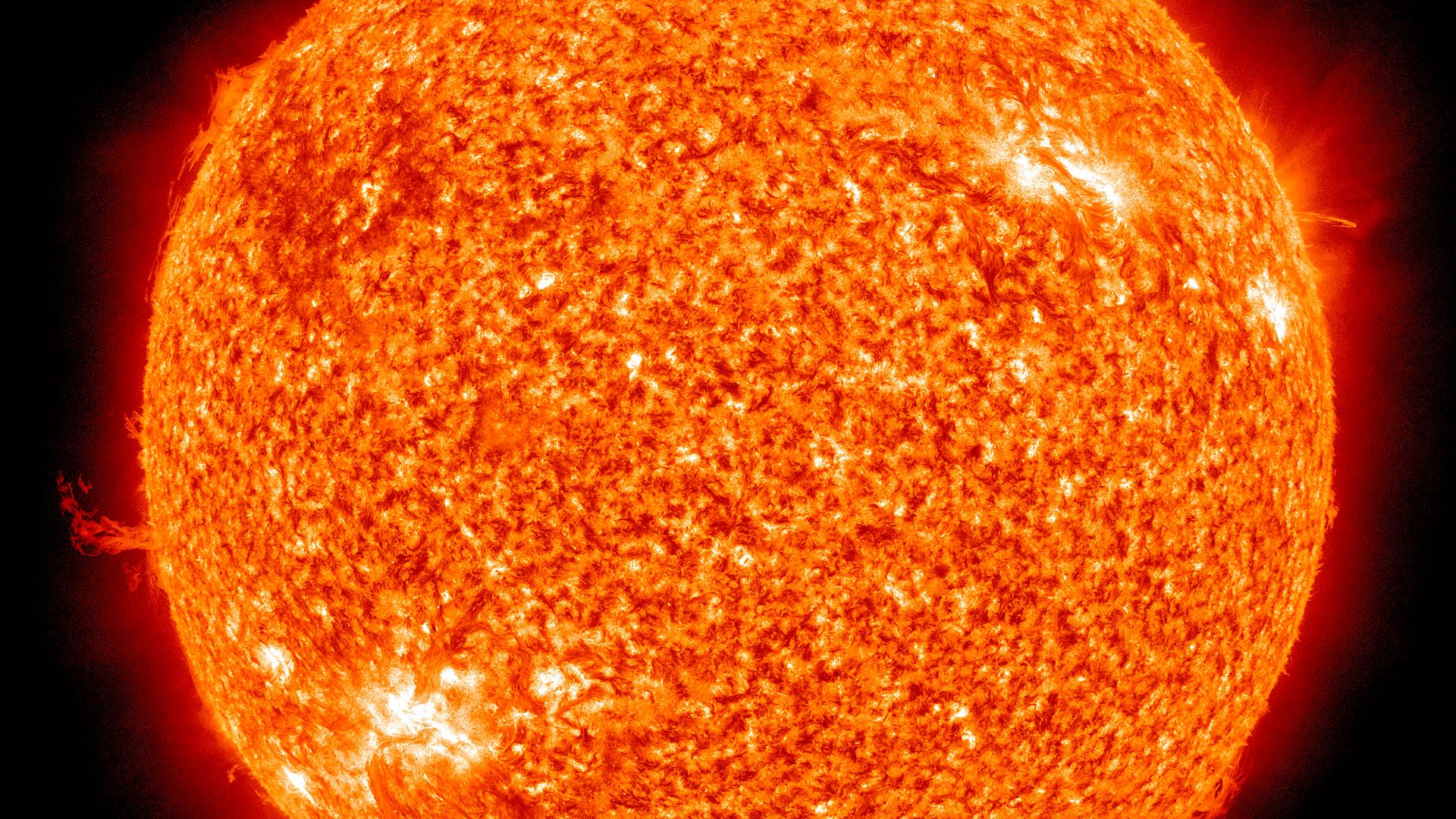 The Sun photographed at 304 angstroms by the Atmospheric Imaging Assembly (AIA) of NASA's Solar Dynamics Observatory (SDO).