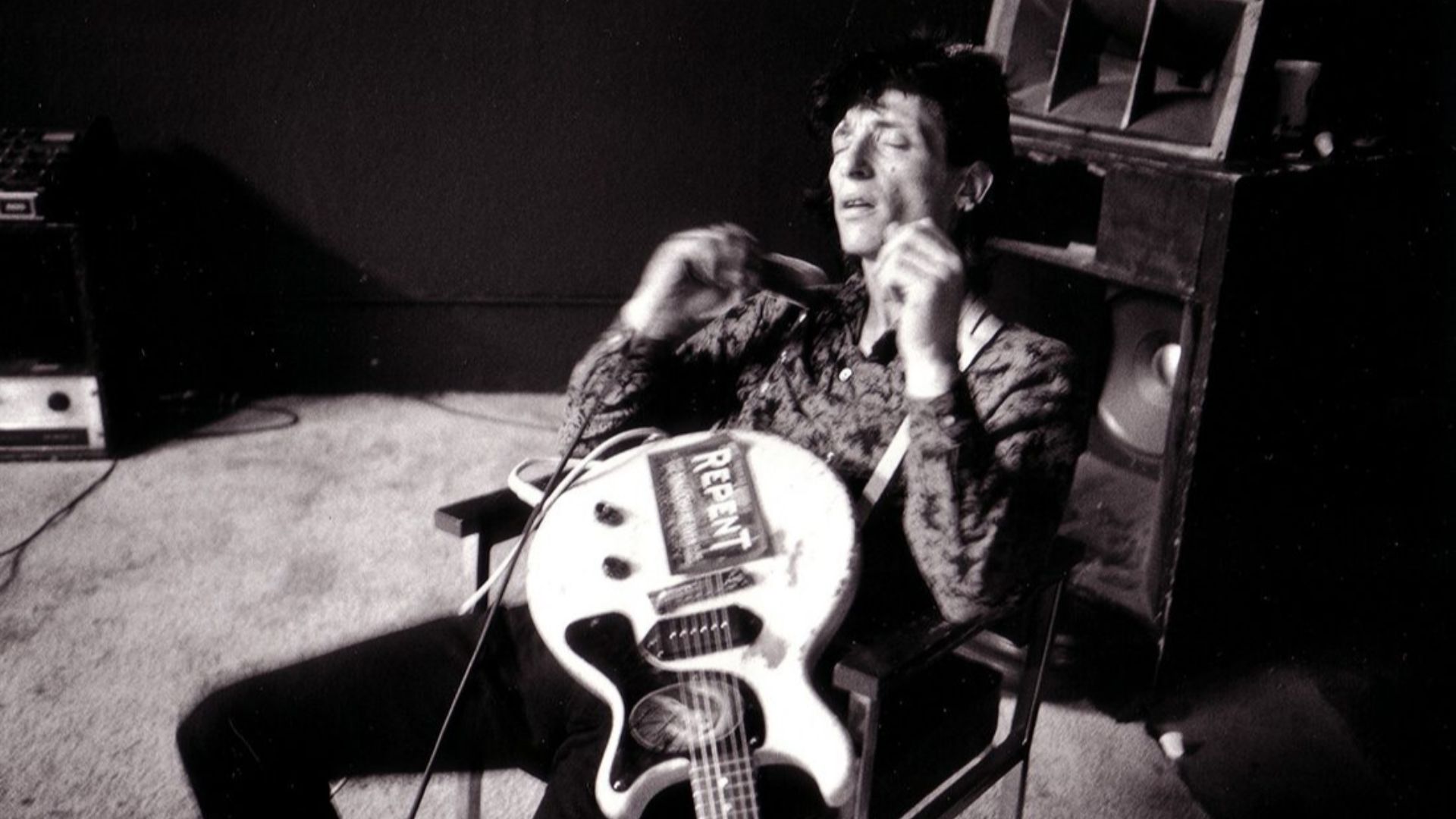Photograph of musician Johnny Thunders.  Taken at one of Johnny's rehearsals in the mid 1980's, in Los Angeles, CA.